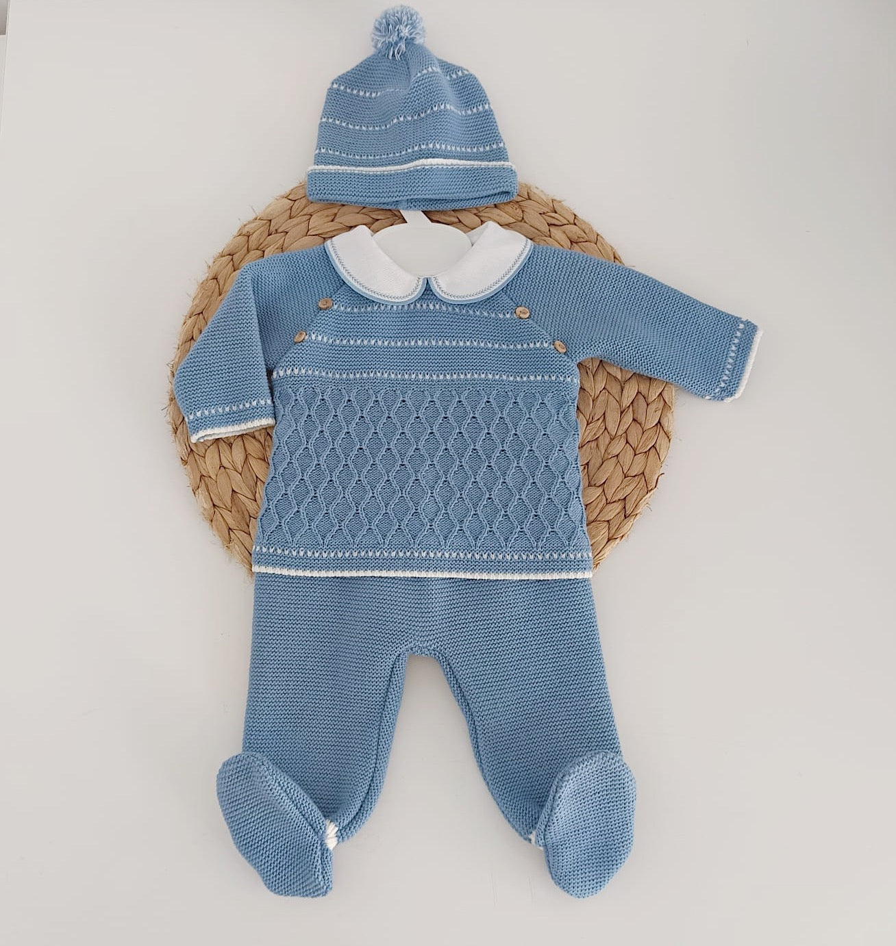 Conjunto de Malha Básico com Gorro Pompom Jeans