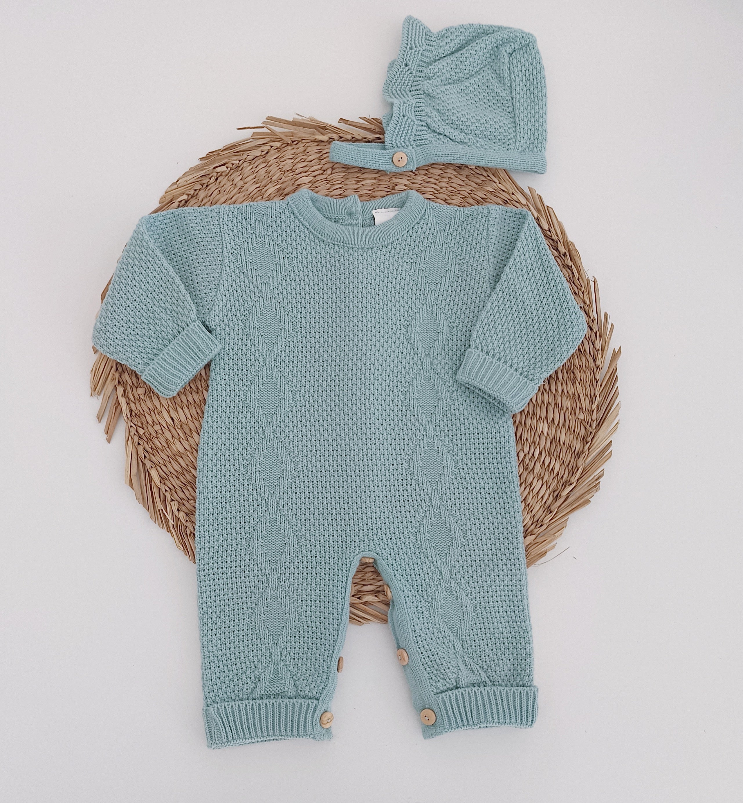 Babygrow de Malha Losangos com Touca Verde
