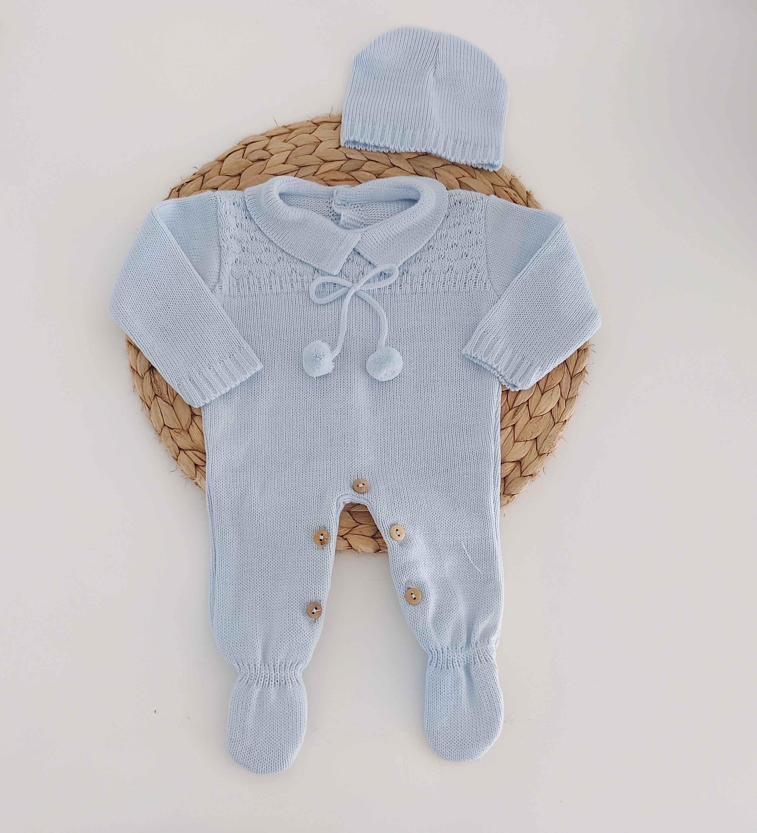 Babygrow de Malha Pompons com Gorro Azul