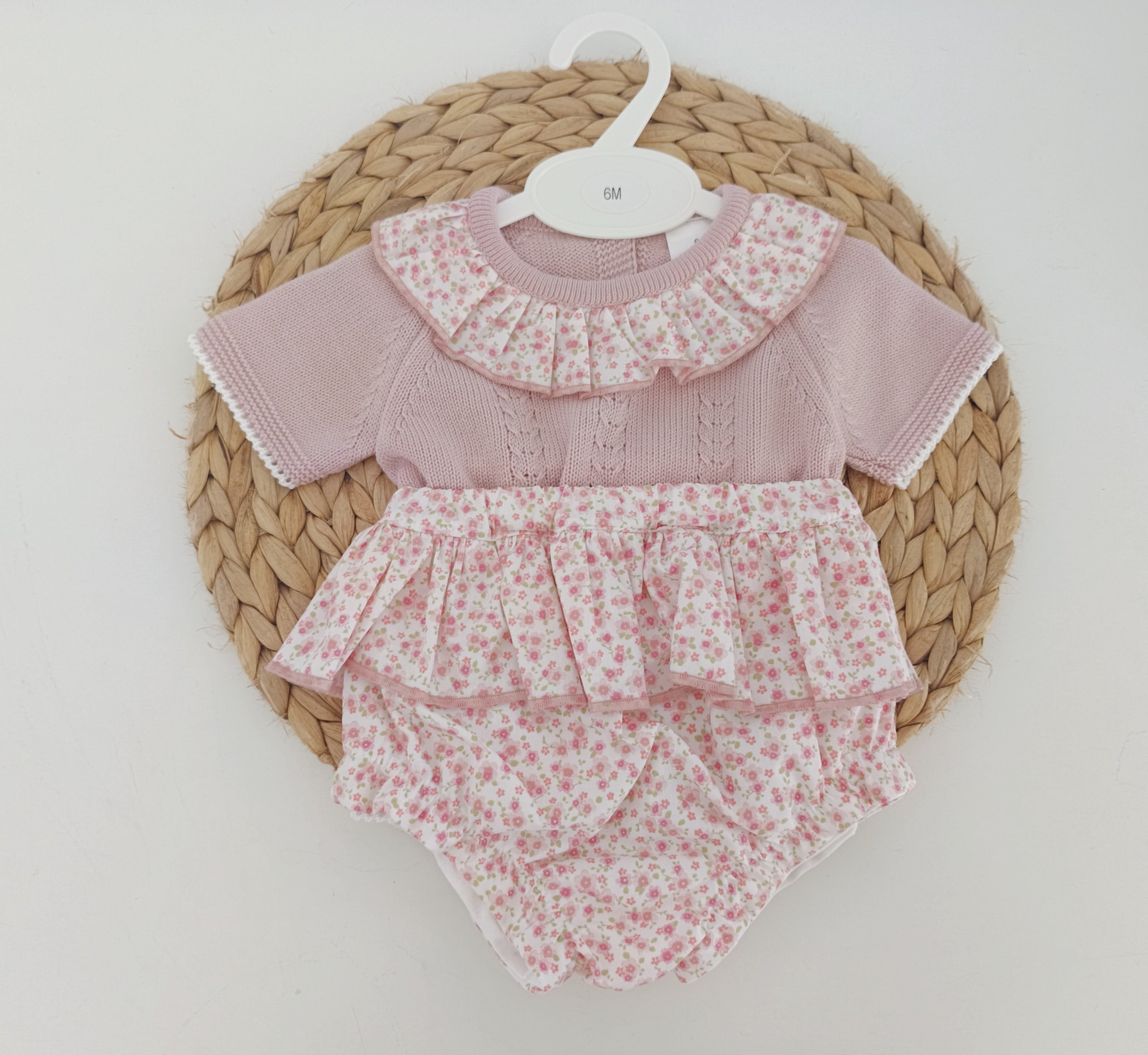 Tapa Fraldas com Blusa Manga Curta Flores Rosa Velho