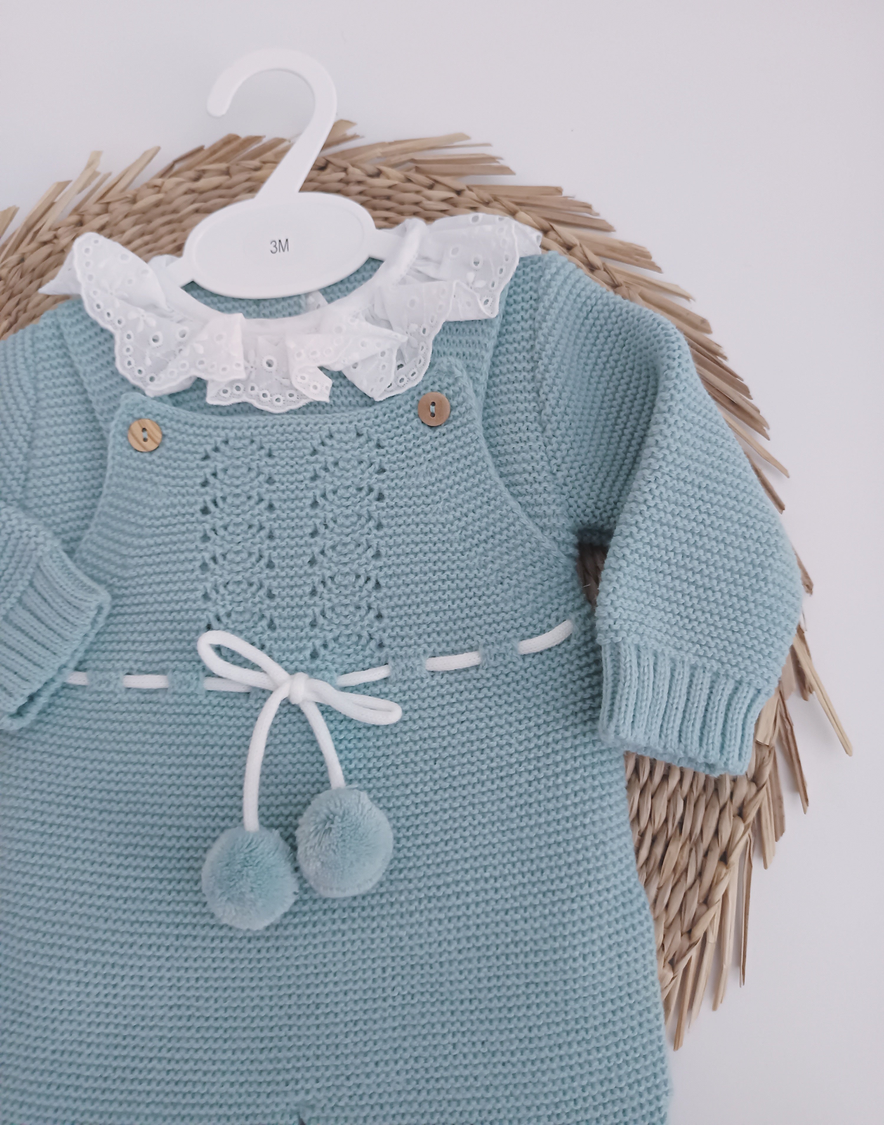 Jardineiras de malha com Camisola Pompons pendurados pés Verde