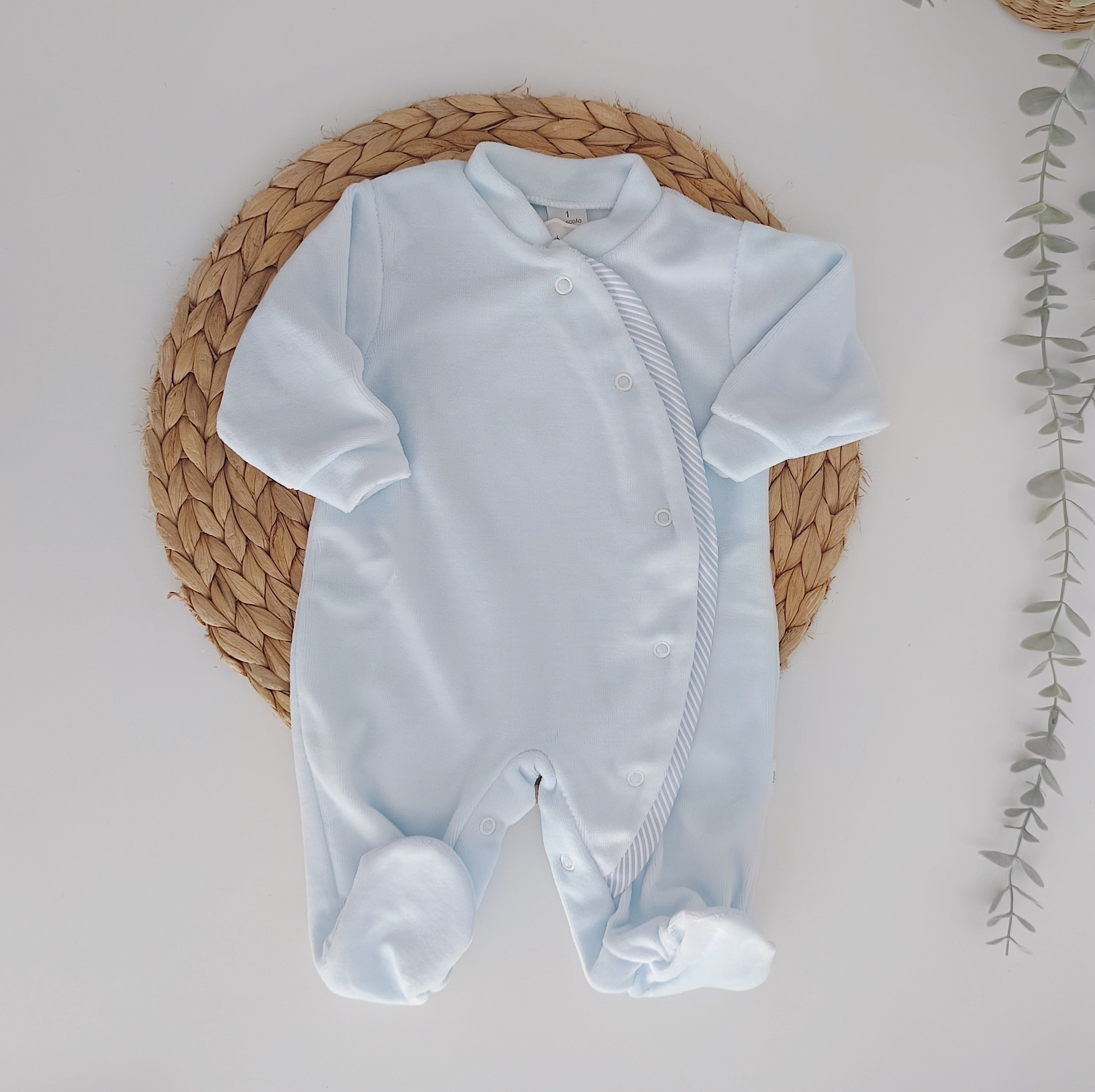 Babygrow Veludo Folho Riscas Azul