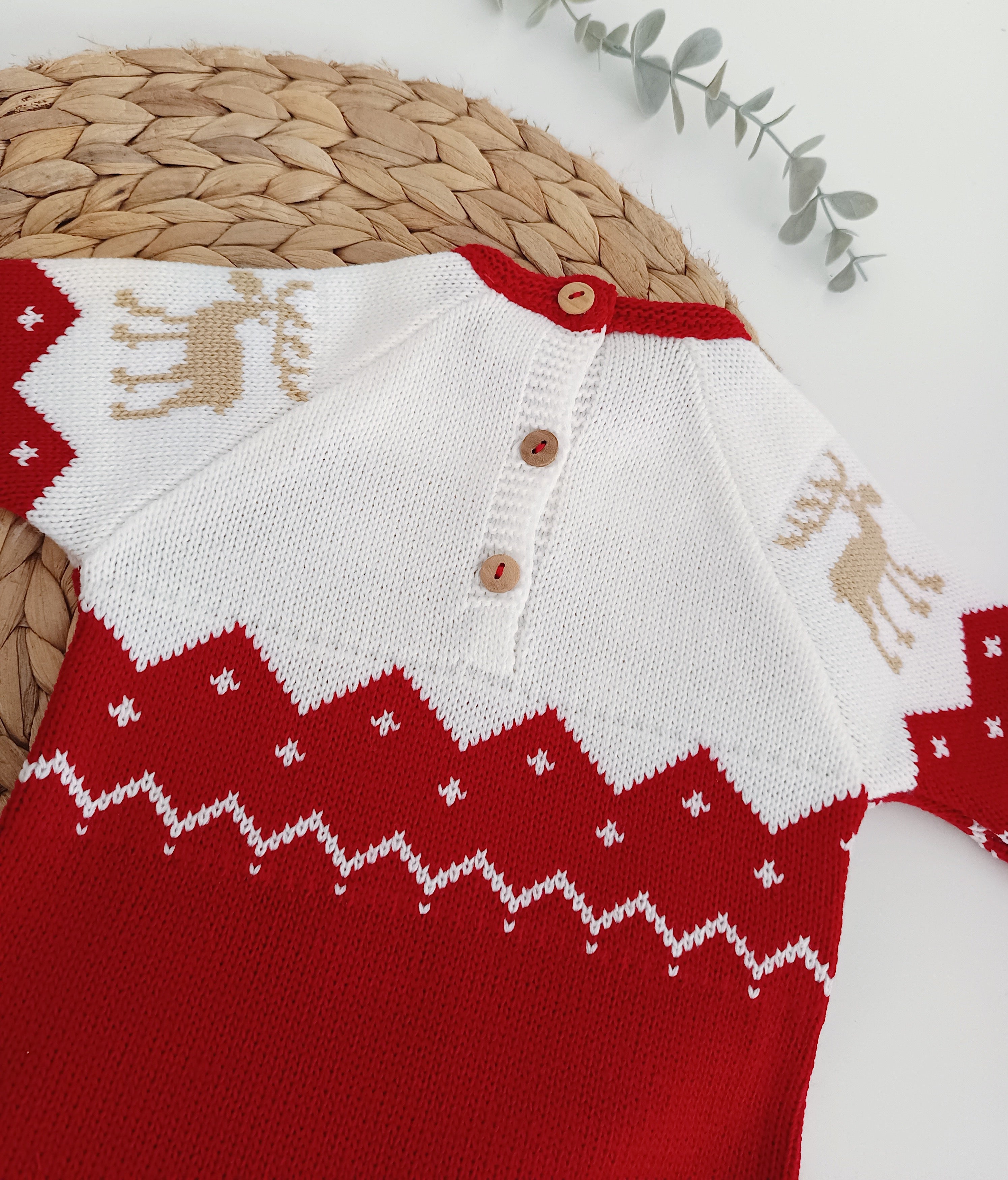 Babygrow de Malha com Gorro e Carapins Rena Vermelho