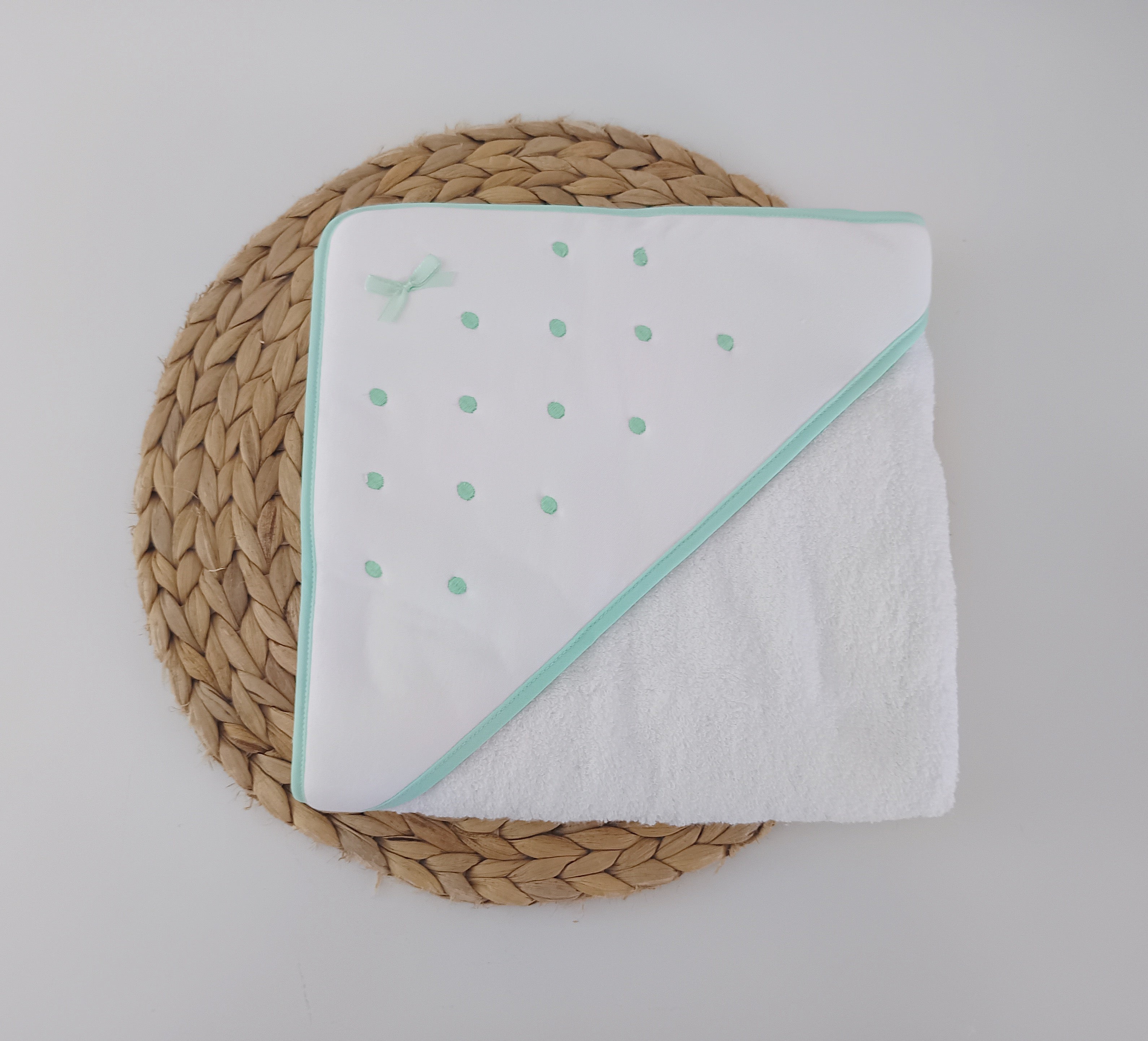 Toalha de banho Bebé Pintas Verde Água