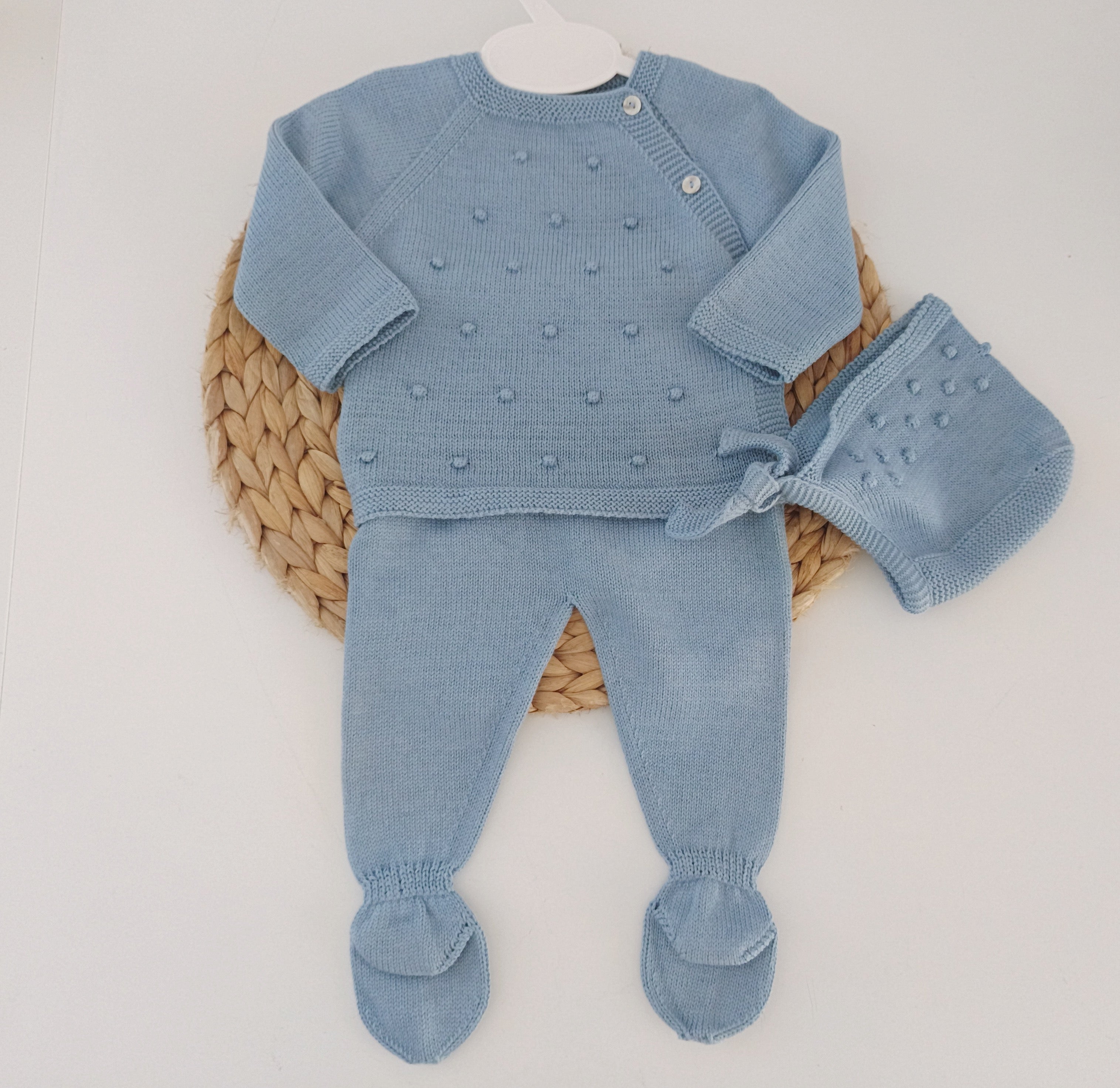 Conjunto de Malha Algodão Pompons em Relevo com Touca Jeans