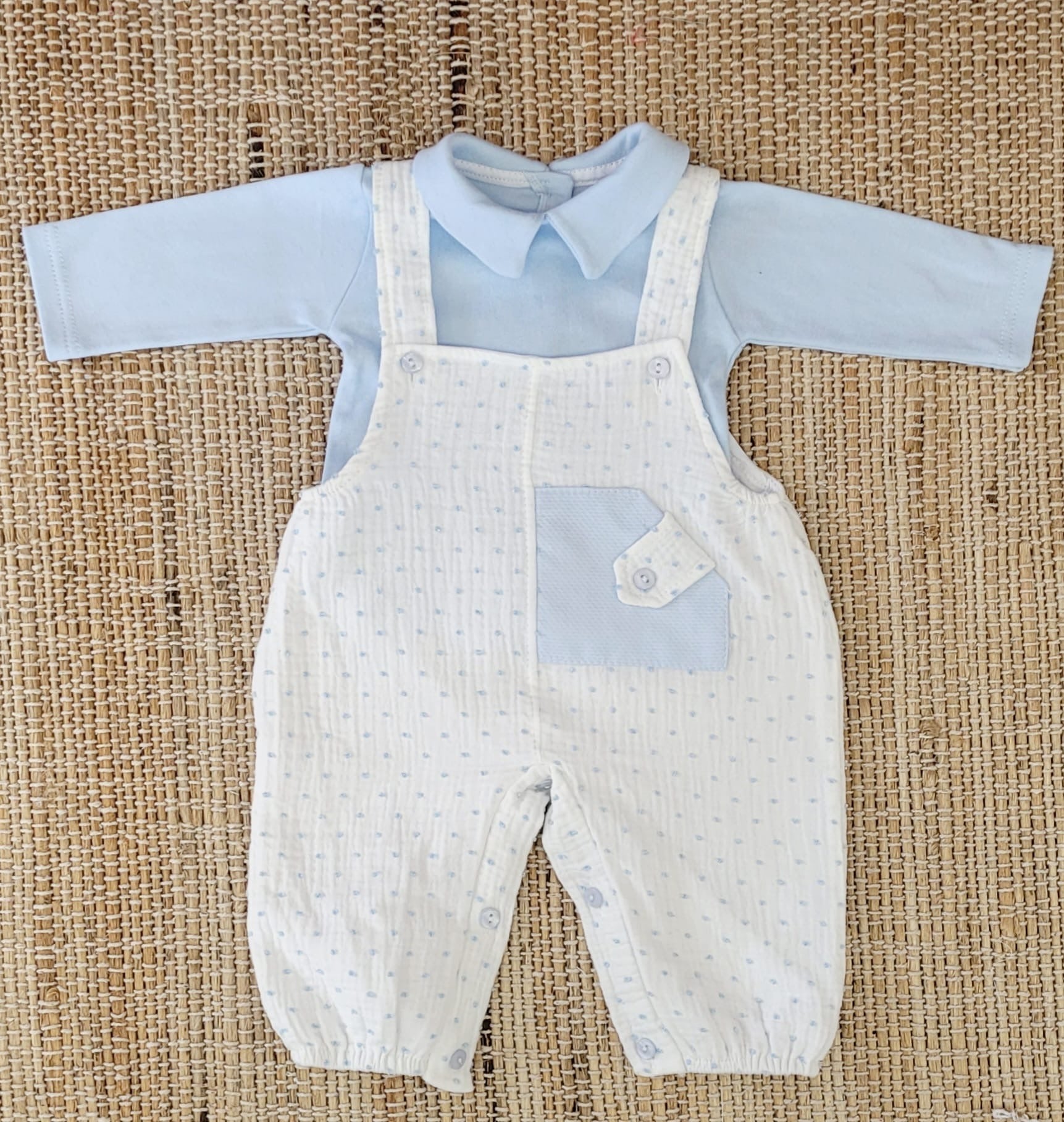 Jardineiras Pintas com Camisola Azul