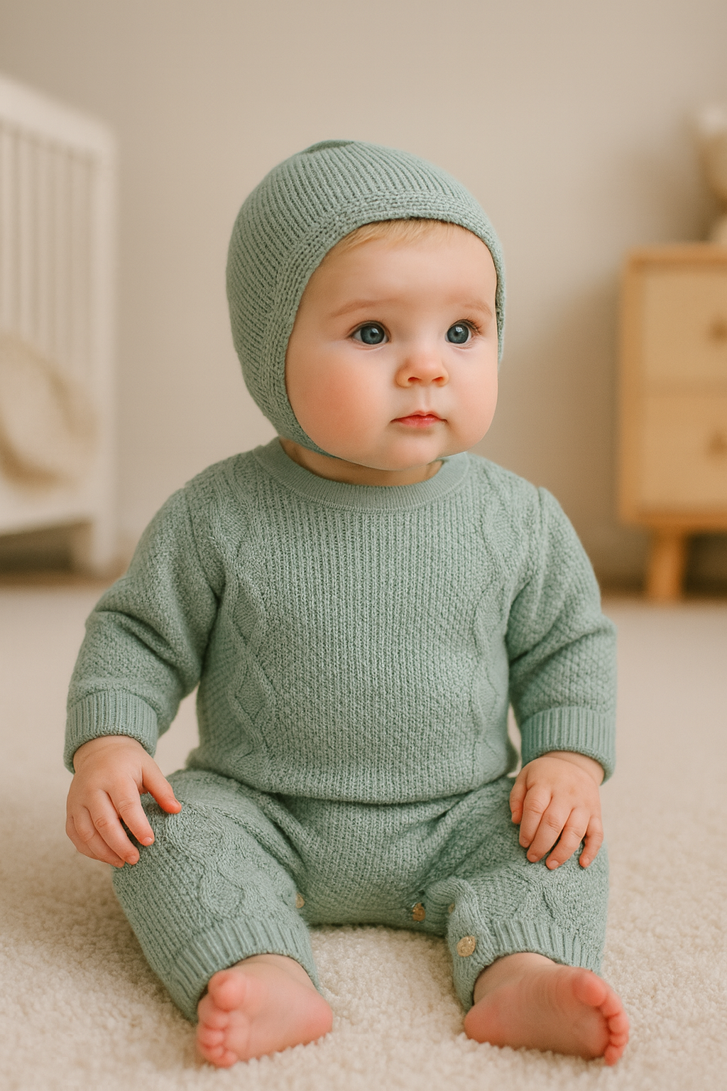 Babygrow de Malha Losangos com Touca Verde