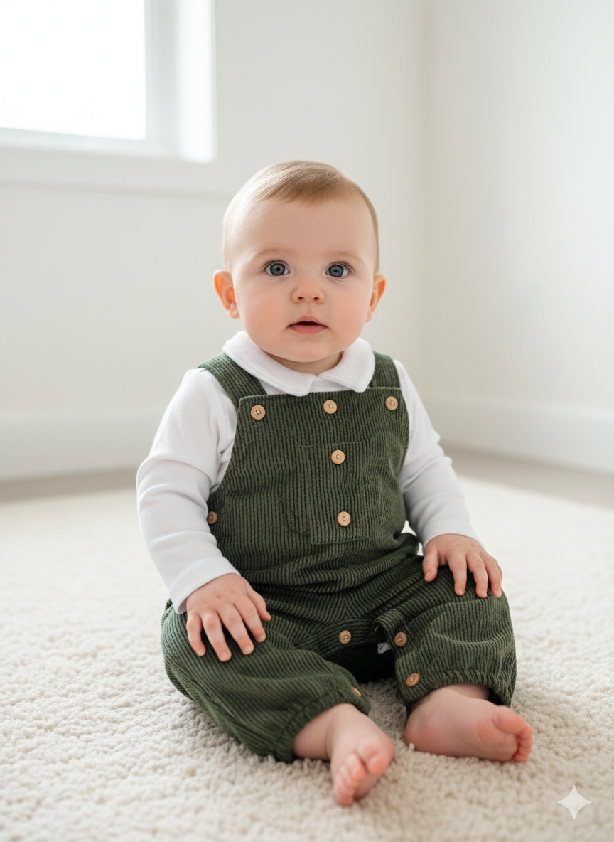 Jardineiras Bombazine Botões com camisa Verde Escuro