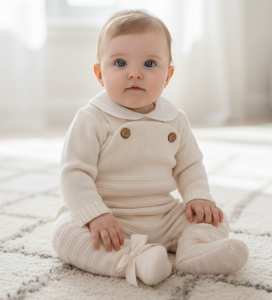 Jardineiras de malha com Camisola Laços nos pés Areia