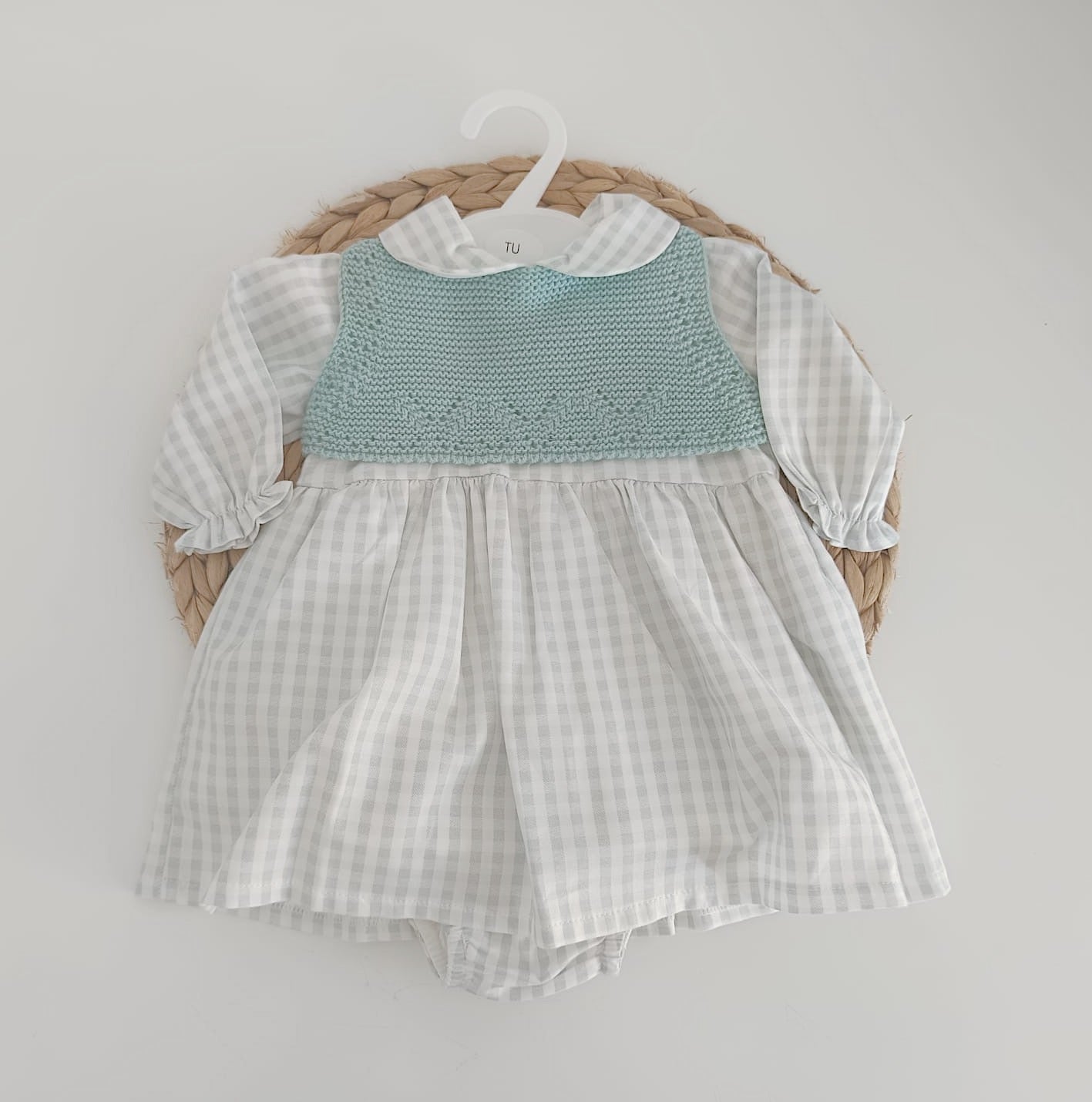 Vestido com Tapa Fraldas Vichy Verde