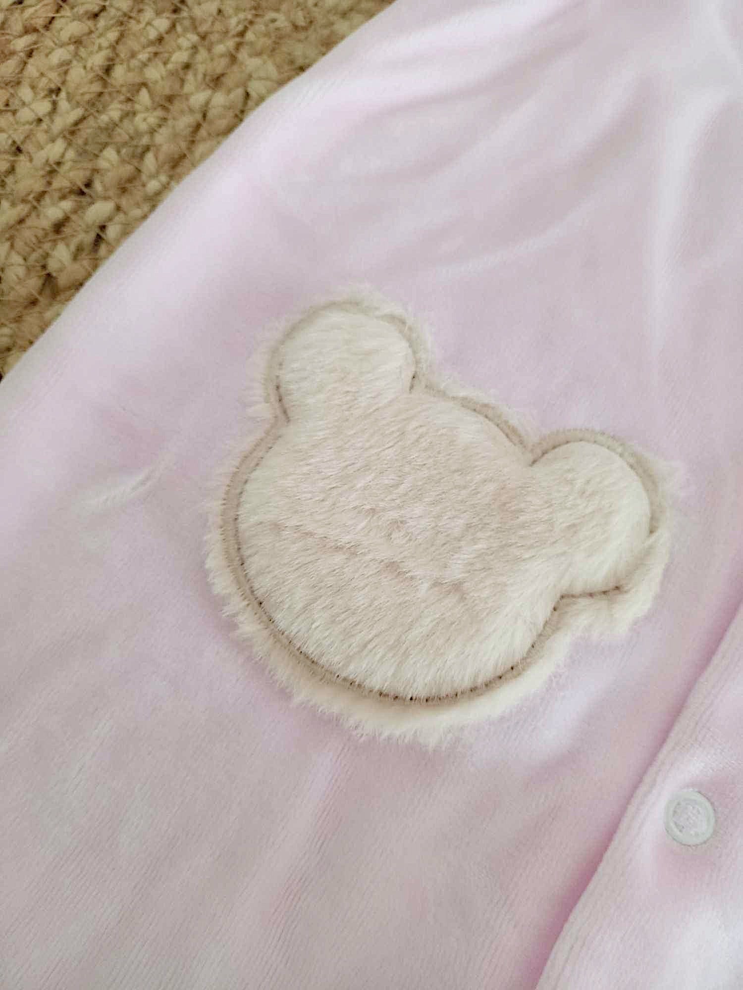 Babygrow Veludo Cara de urso Rosa