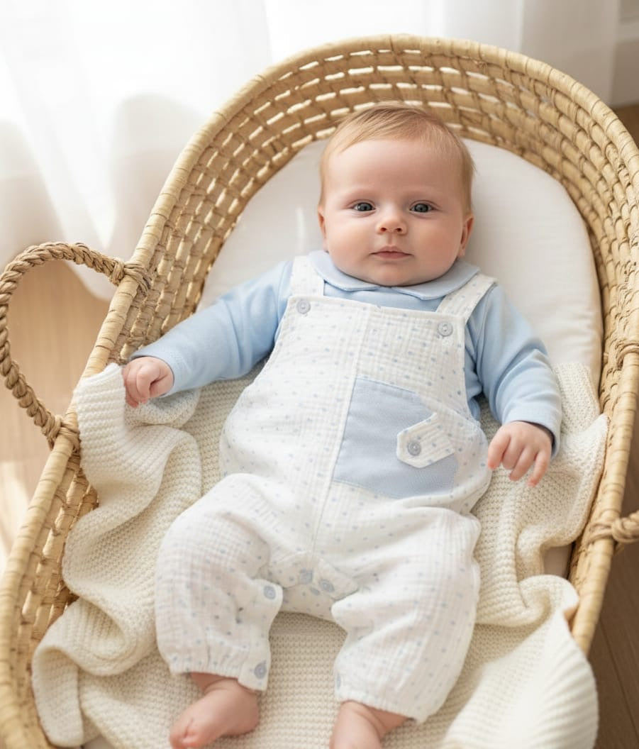 Jardineiras Pintas com Camisola Azul