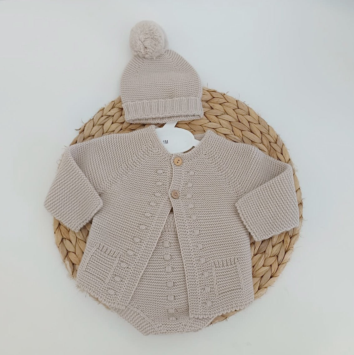 Tapa Fraldas de Malha com Gorro e Casaco Areia