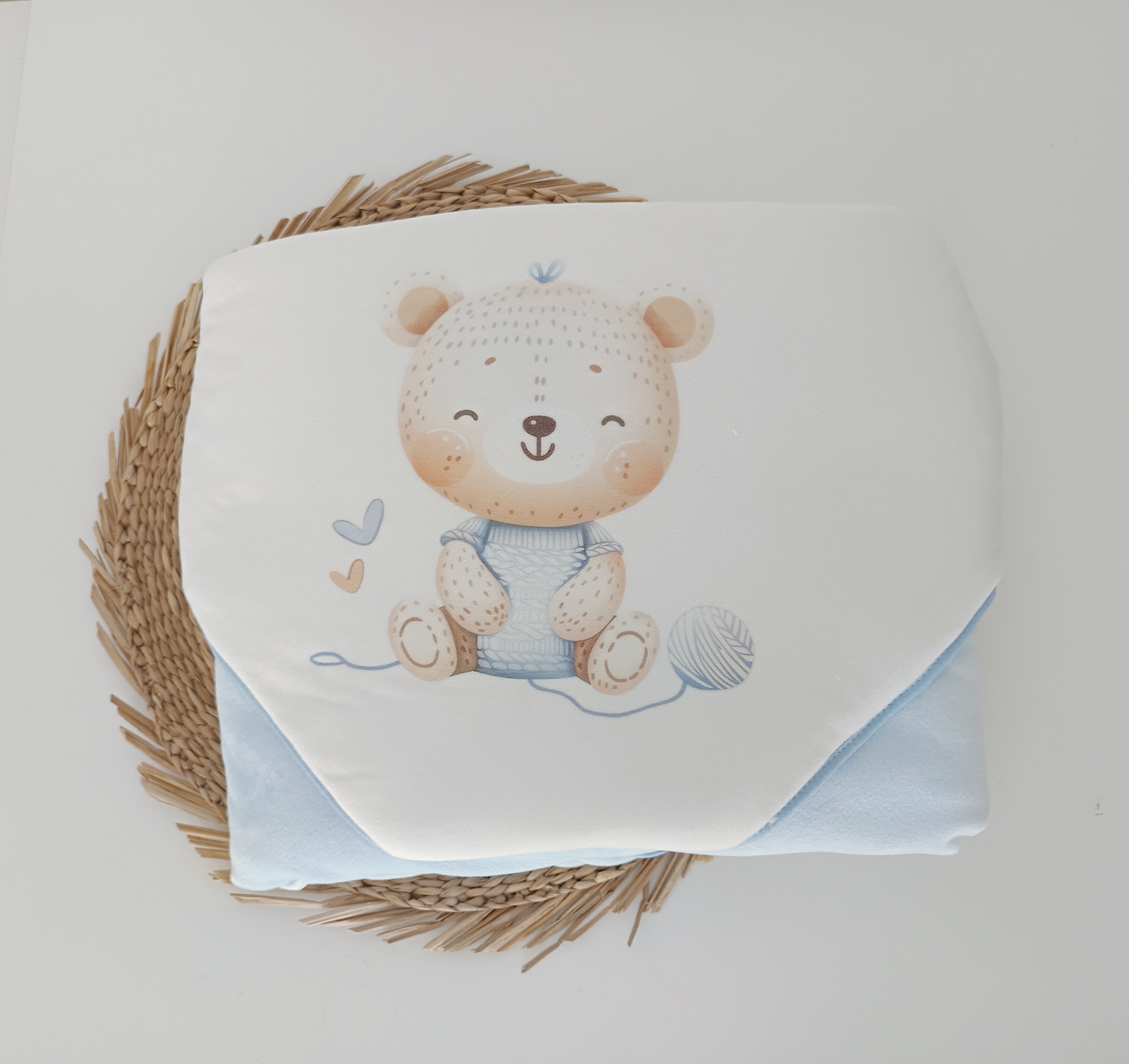 Manta em veludo Urso Pompom Azul