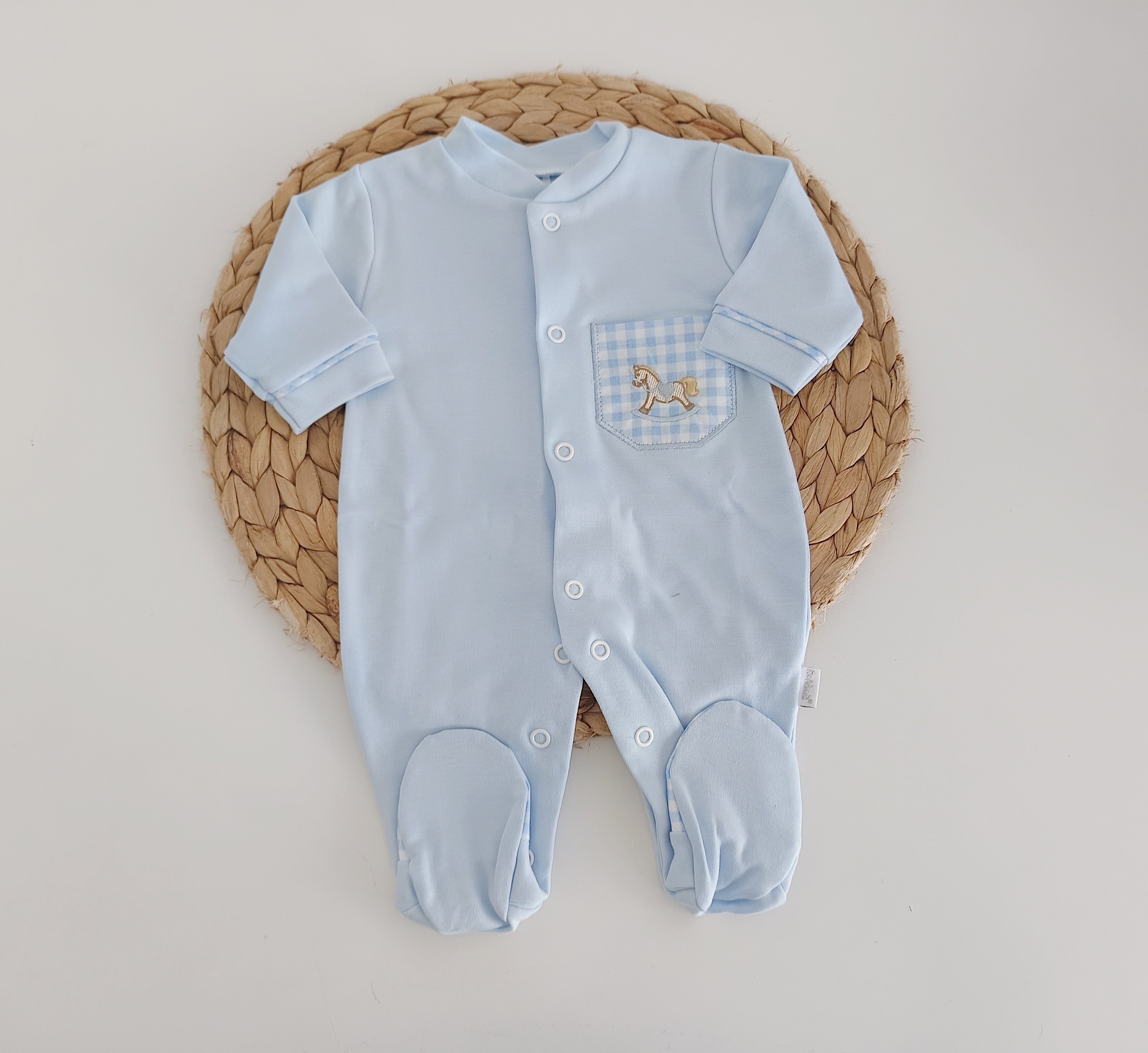Babygrow Algodão Bolso Cavalinho Azul