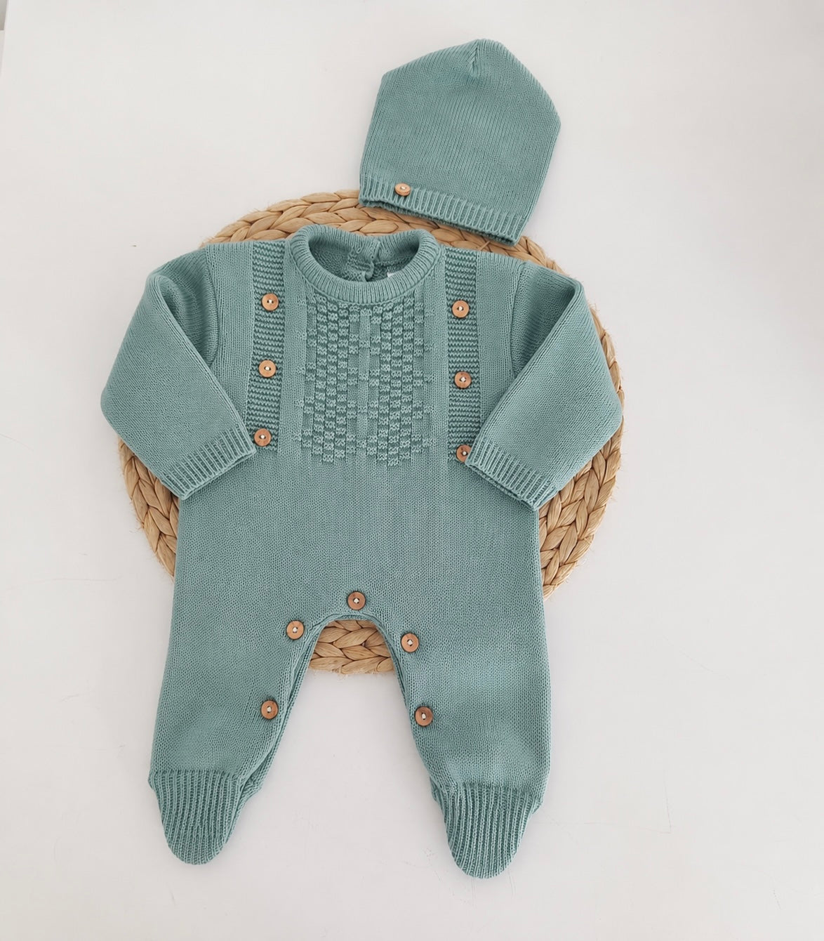 Babygrow de Malha Botões com gorro Verde
