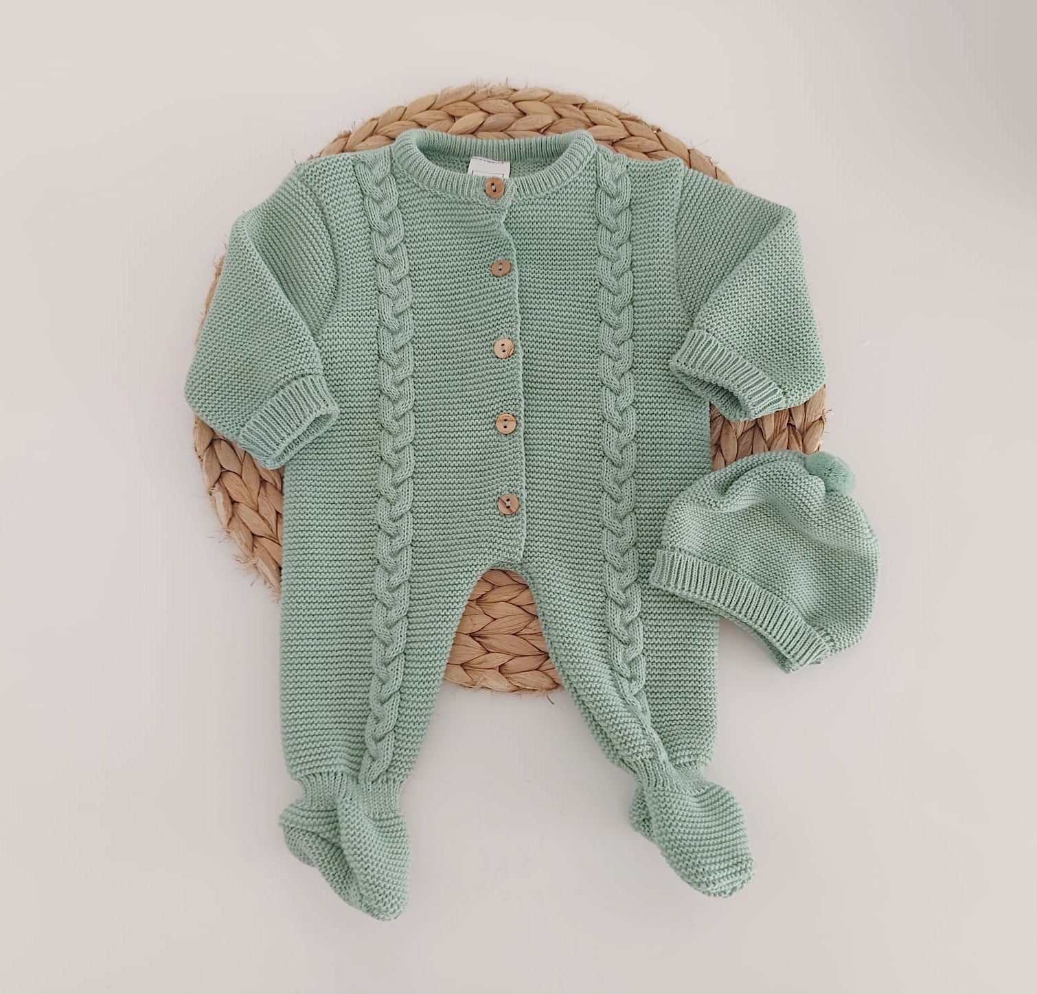 Babygrow de Malha Trança com gorro Verde