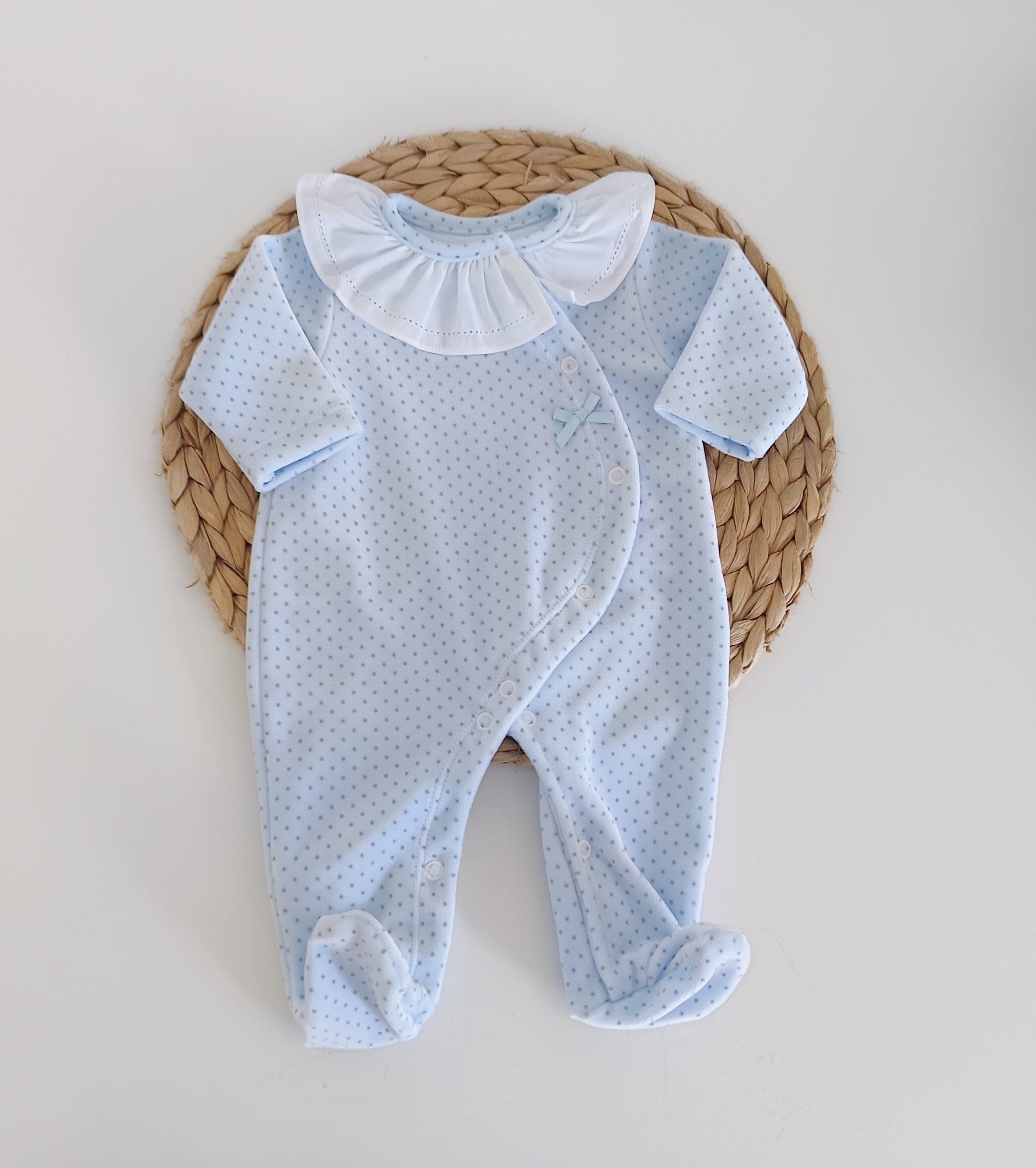 Babygrow Veludo Basic Pintinhas Gola Azul