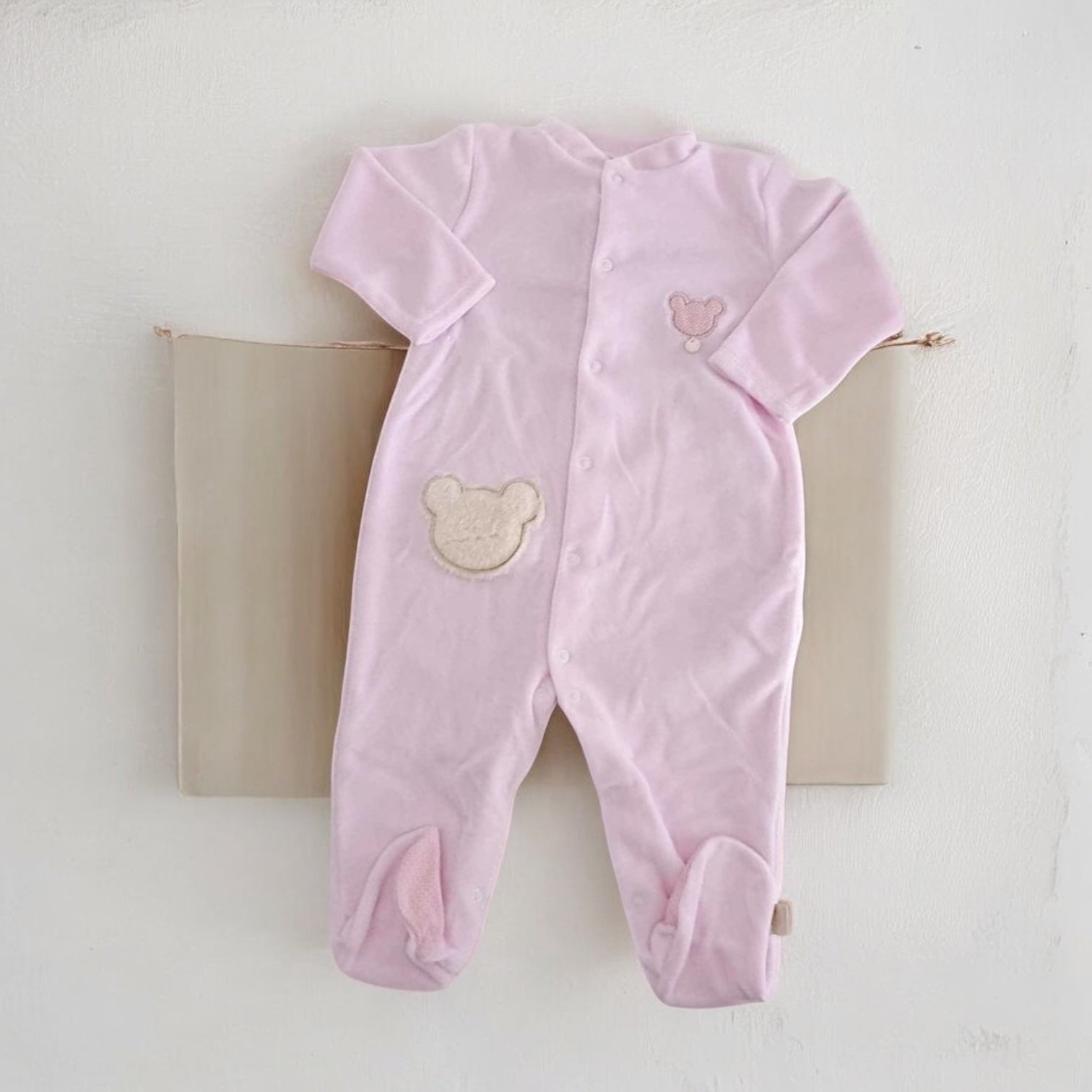 Babygrow Veludo Cara de urso Rosa