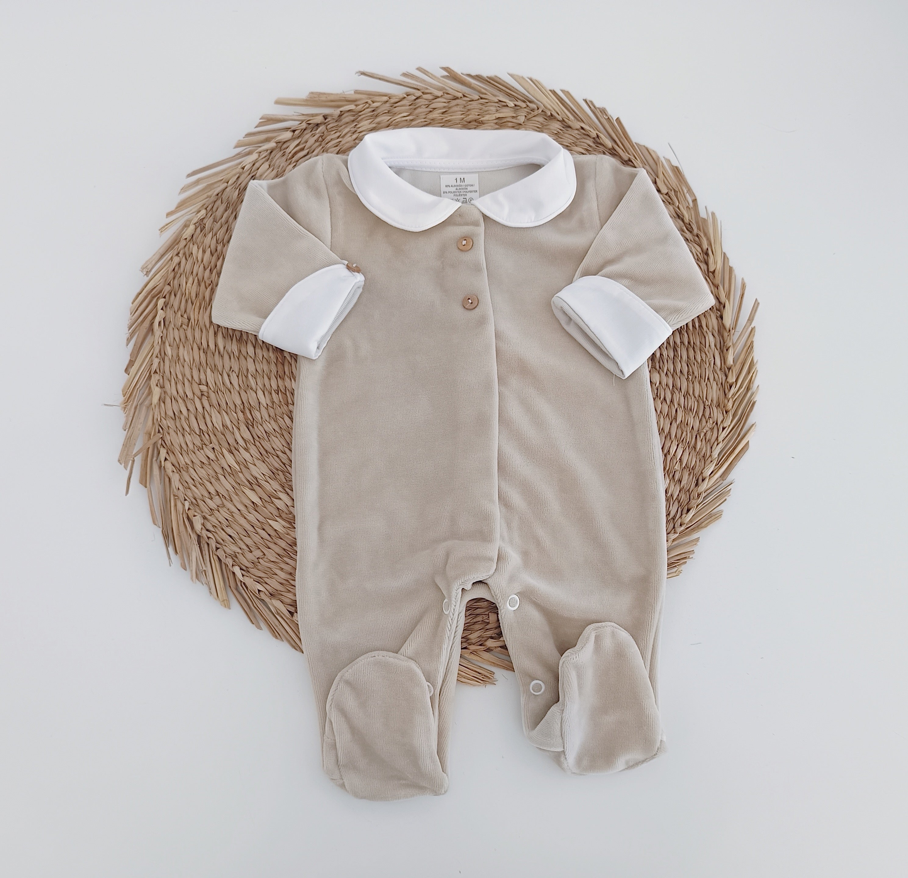 Babygrow Veludo Botões Areia