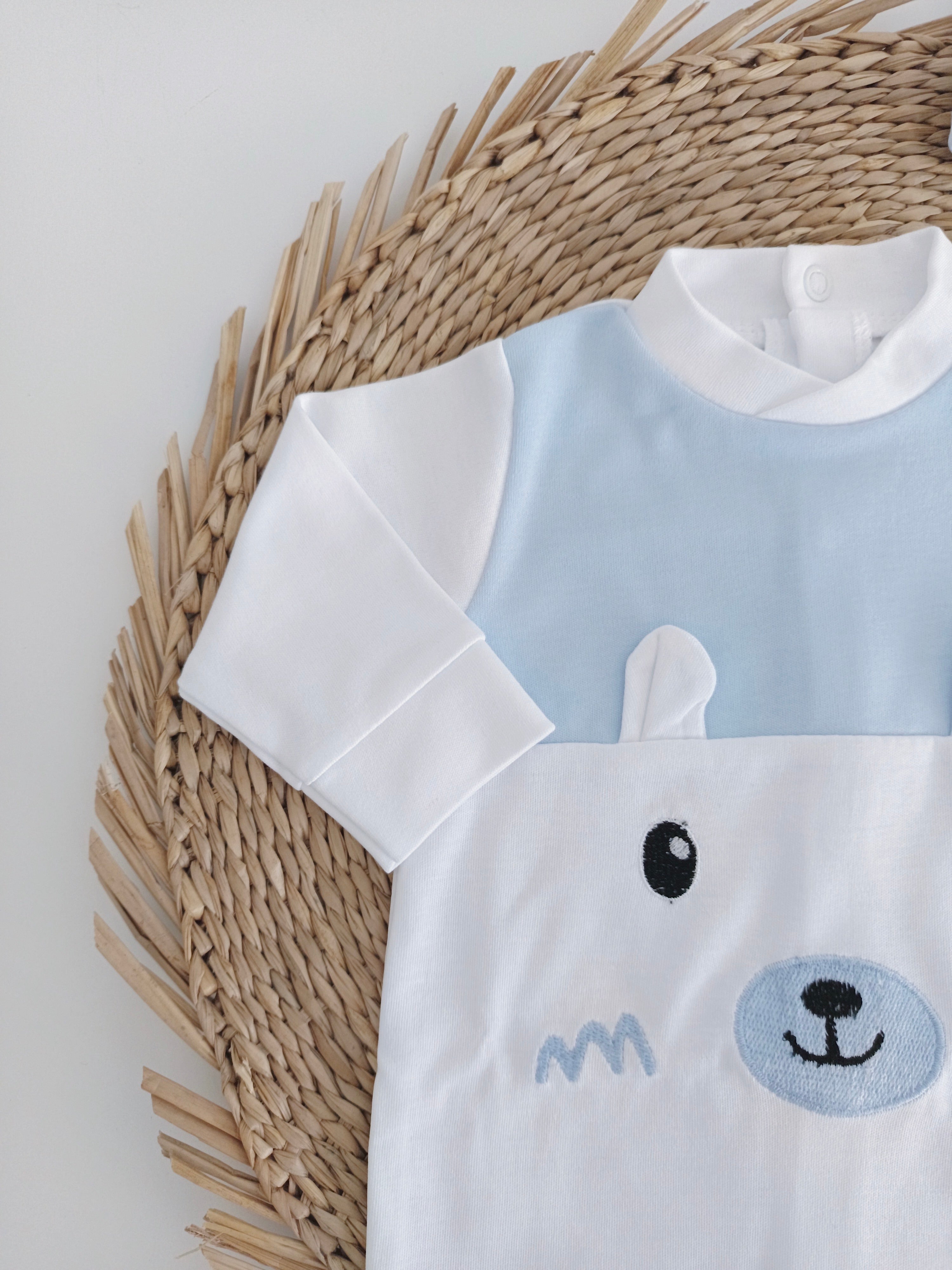 Babygrow Algodão Urso com Gorro Orelhas Azul