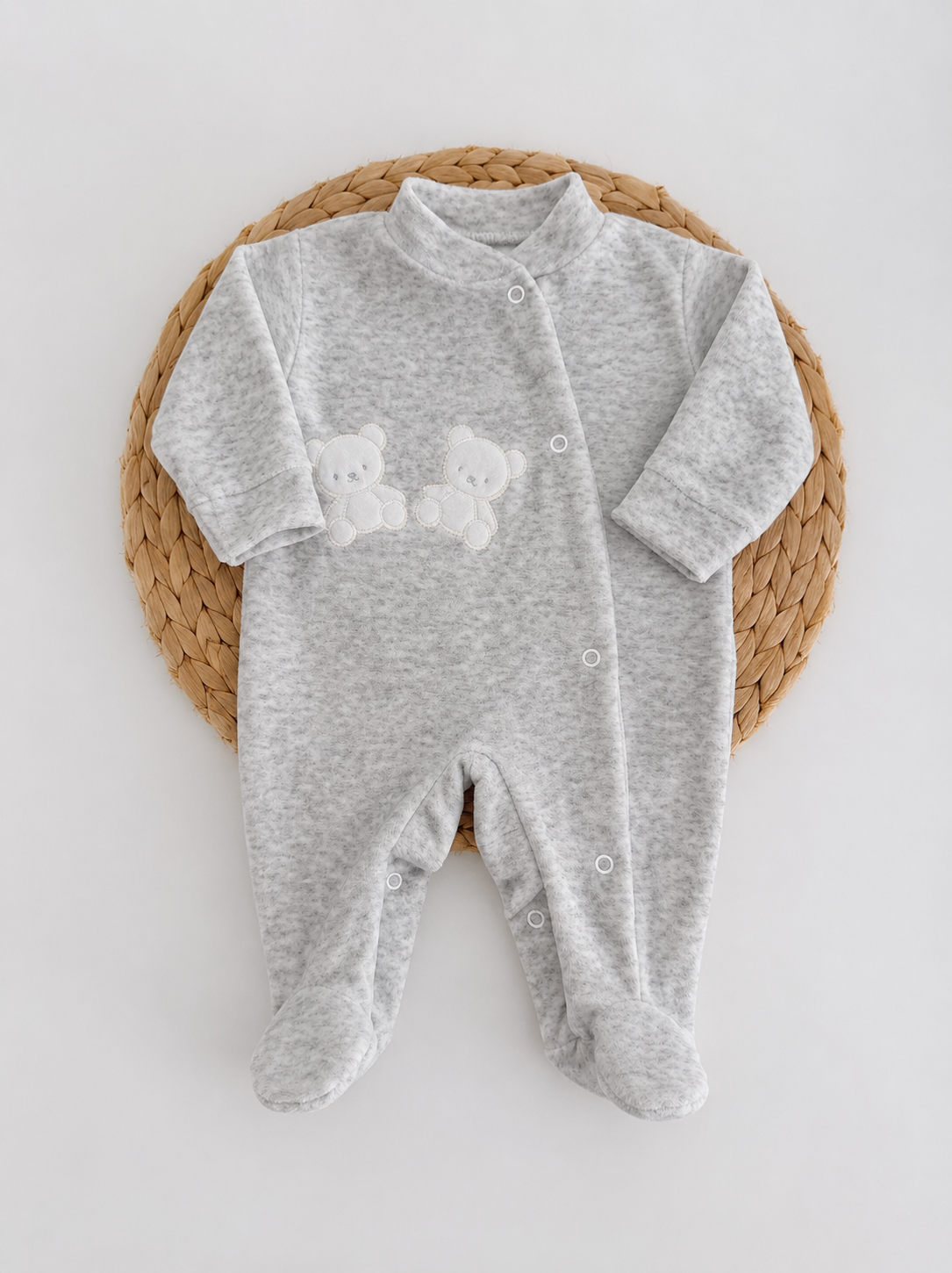 Babygrow de Veludo Dois Ursos Mescla Cinza
