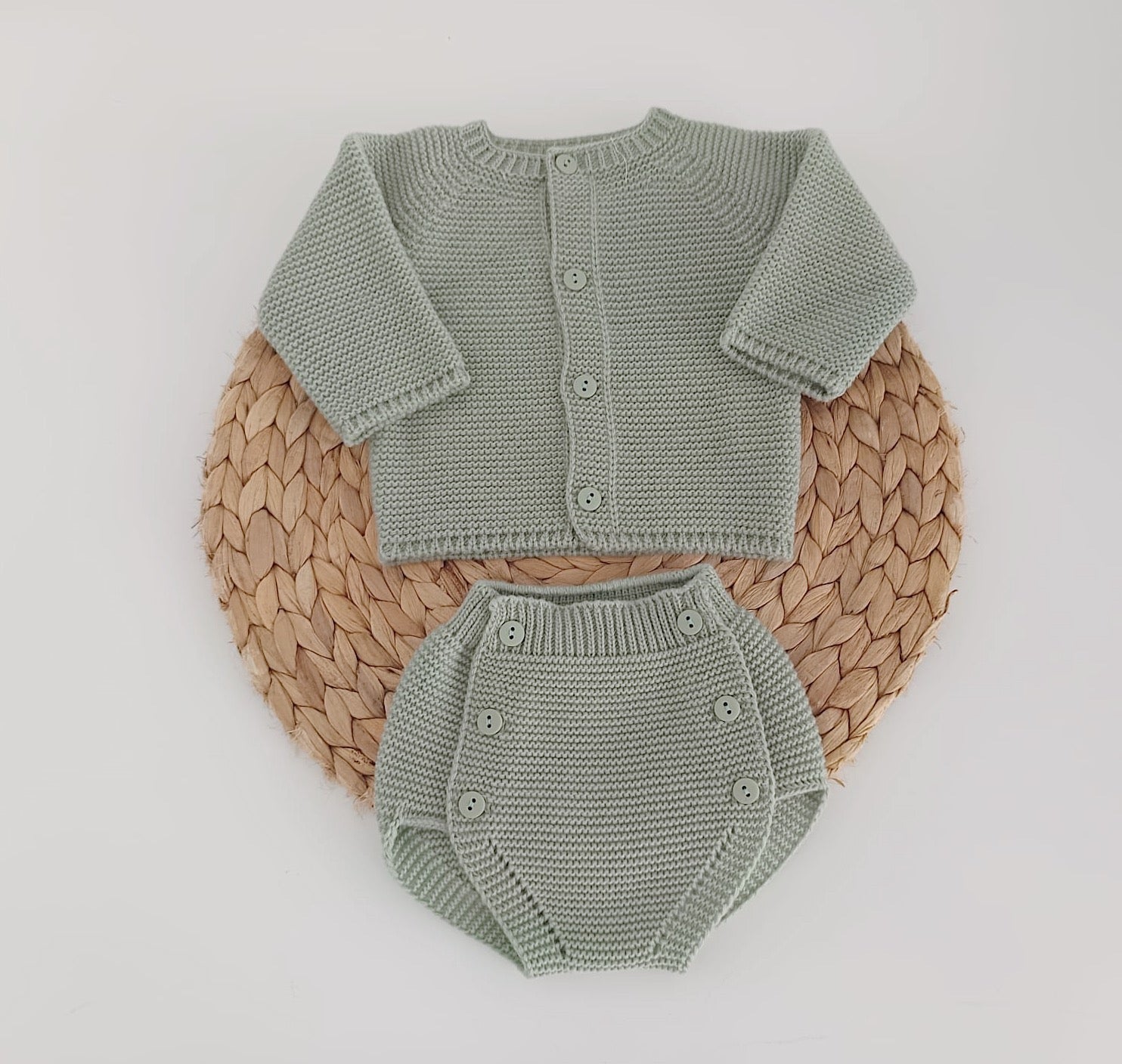 Conjunto Tapa fraldas e Casaco de malha Verde Seco