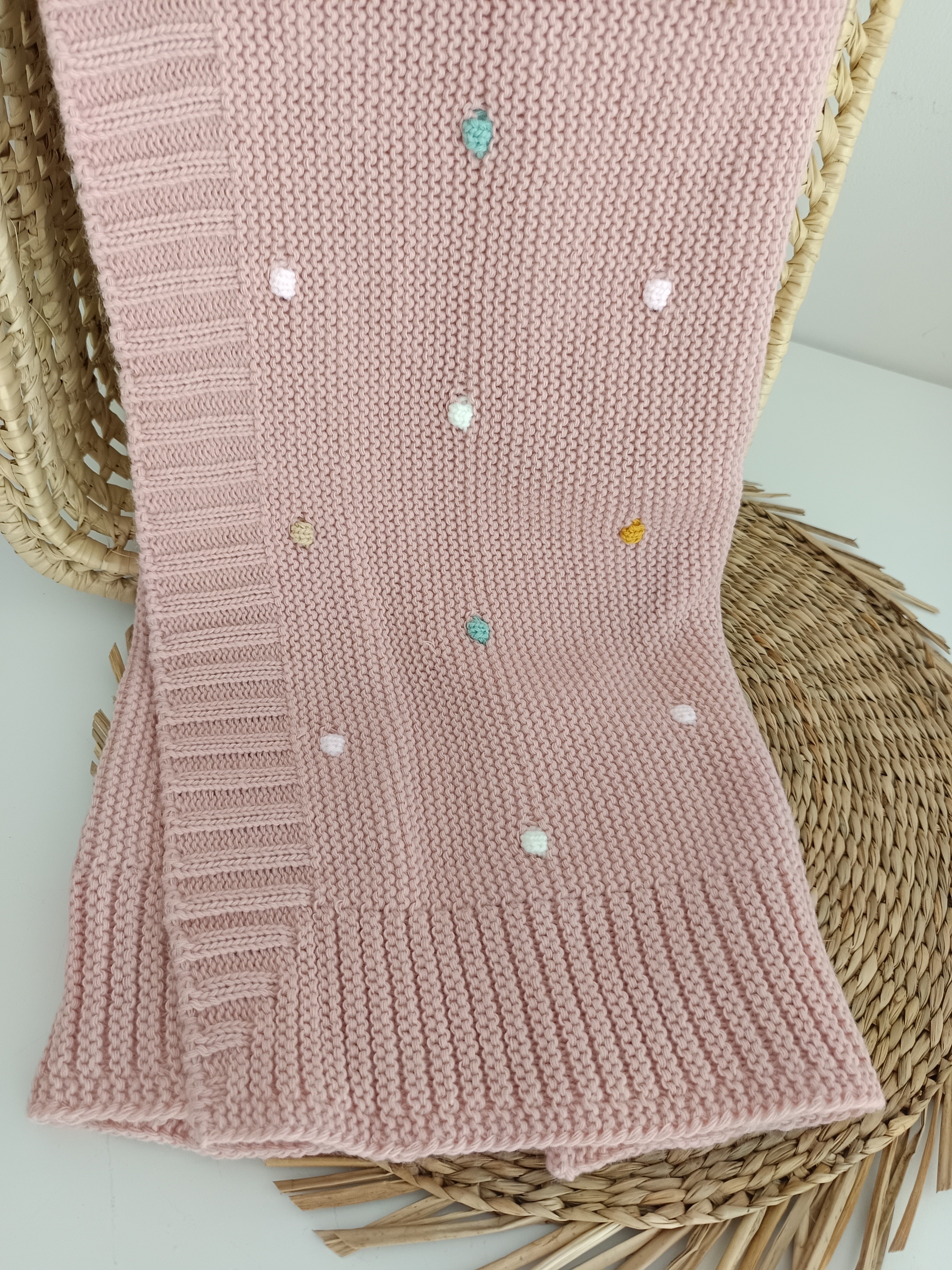 Manta de Malha para Bebé Pompons Coloridos