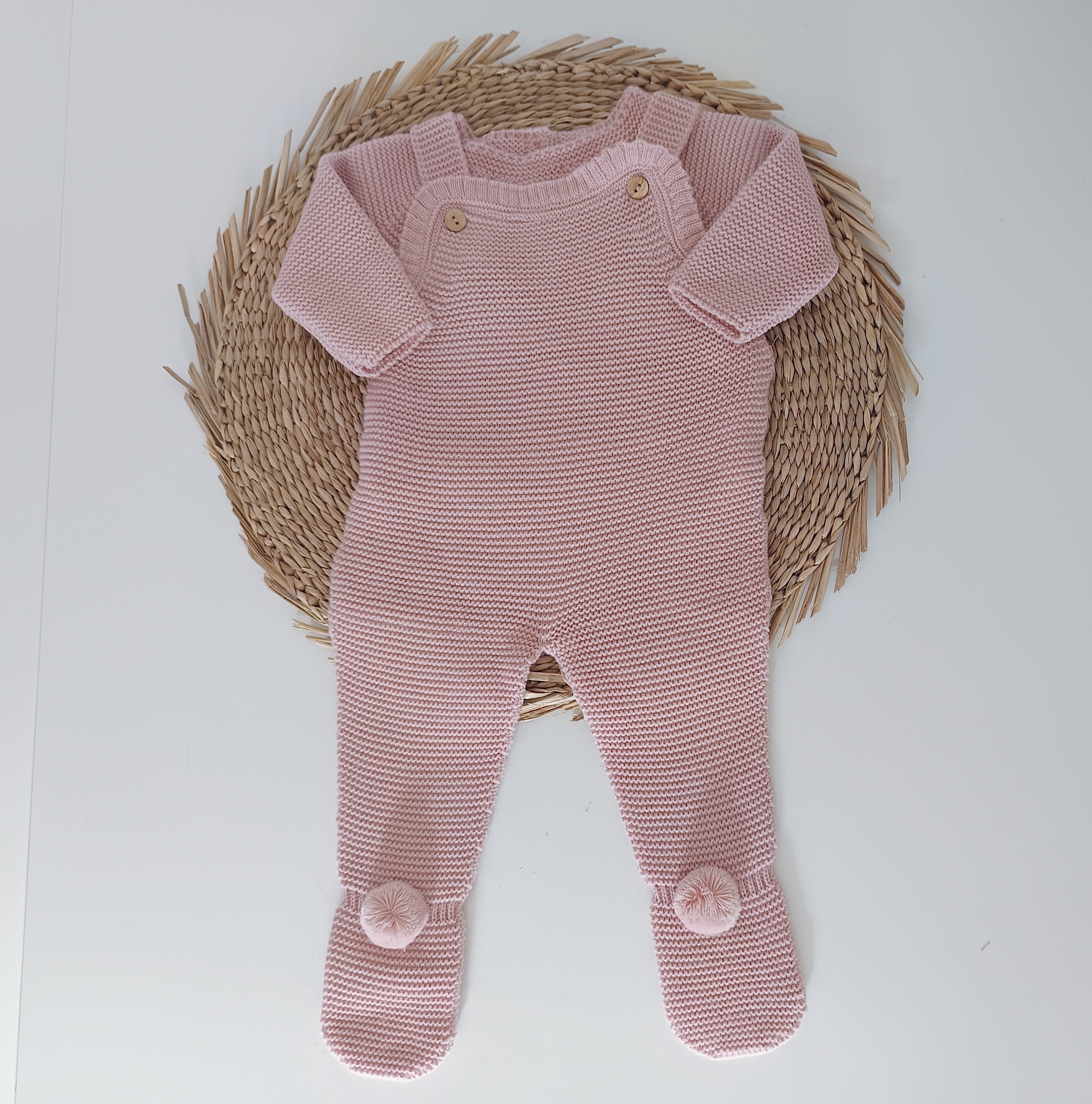 Jardineiras de malha com Camisola Pompons nos pés Rosa Velho