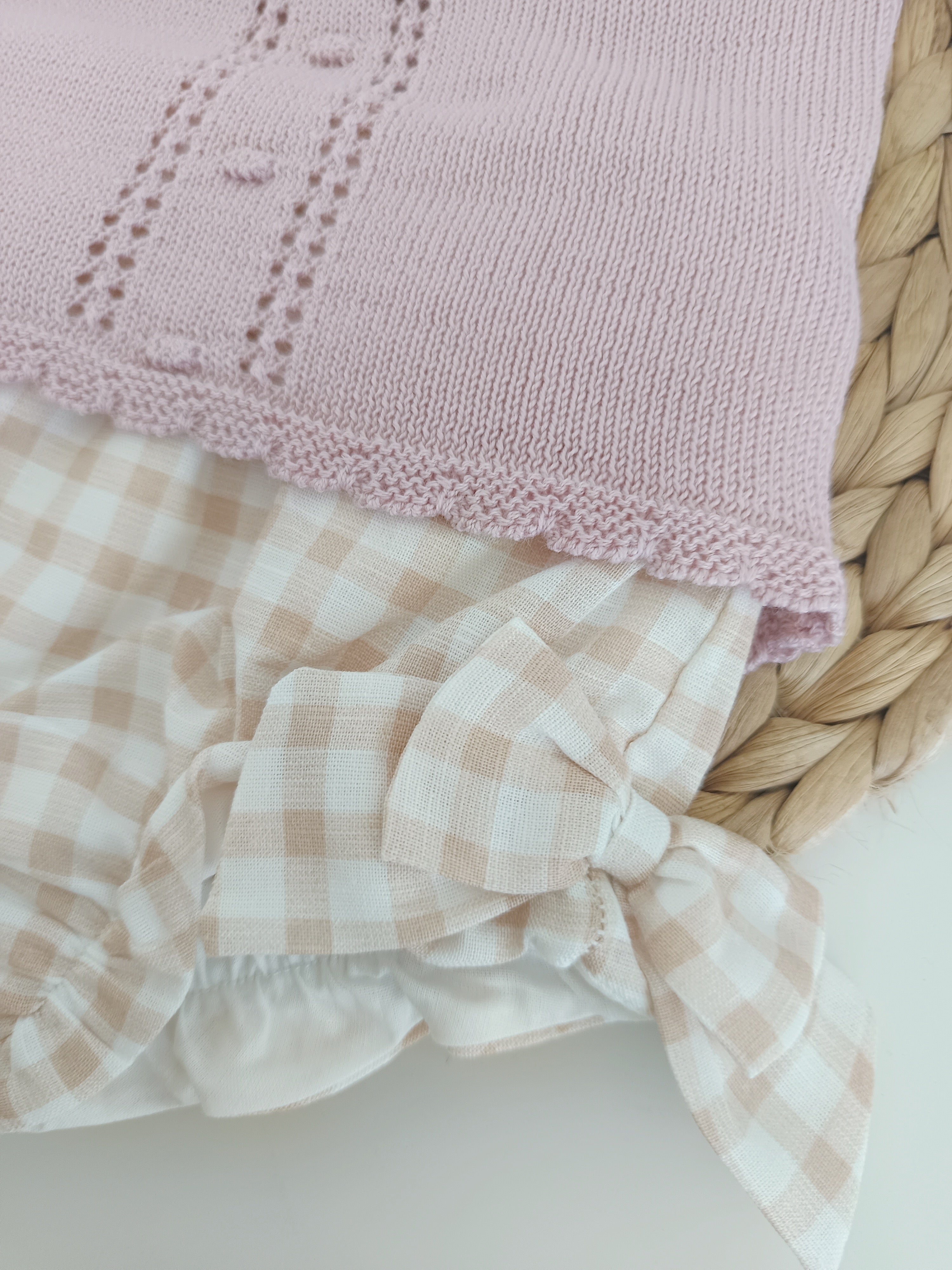 Tapa Fraldas Xadrez com Camisola Manga Curta Rosa Velho