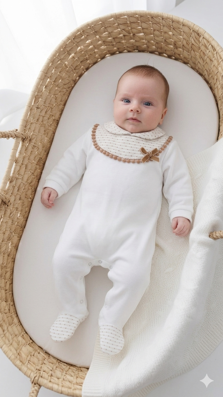 FitFiu Babies® | Babygrow Peitilho com Pompons e Laço Areia