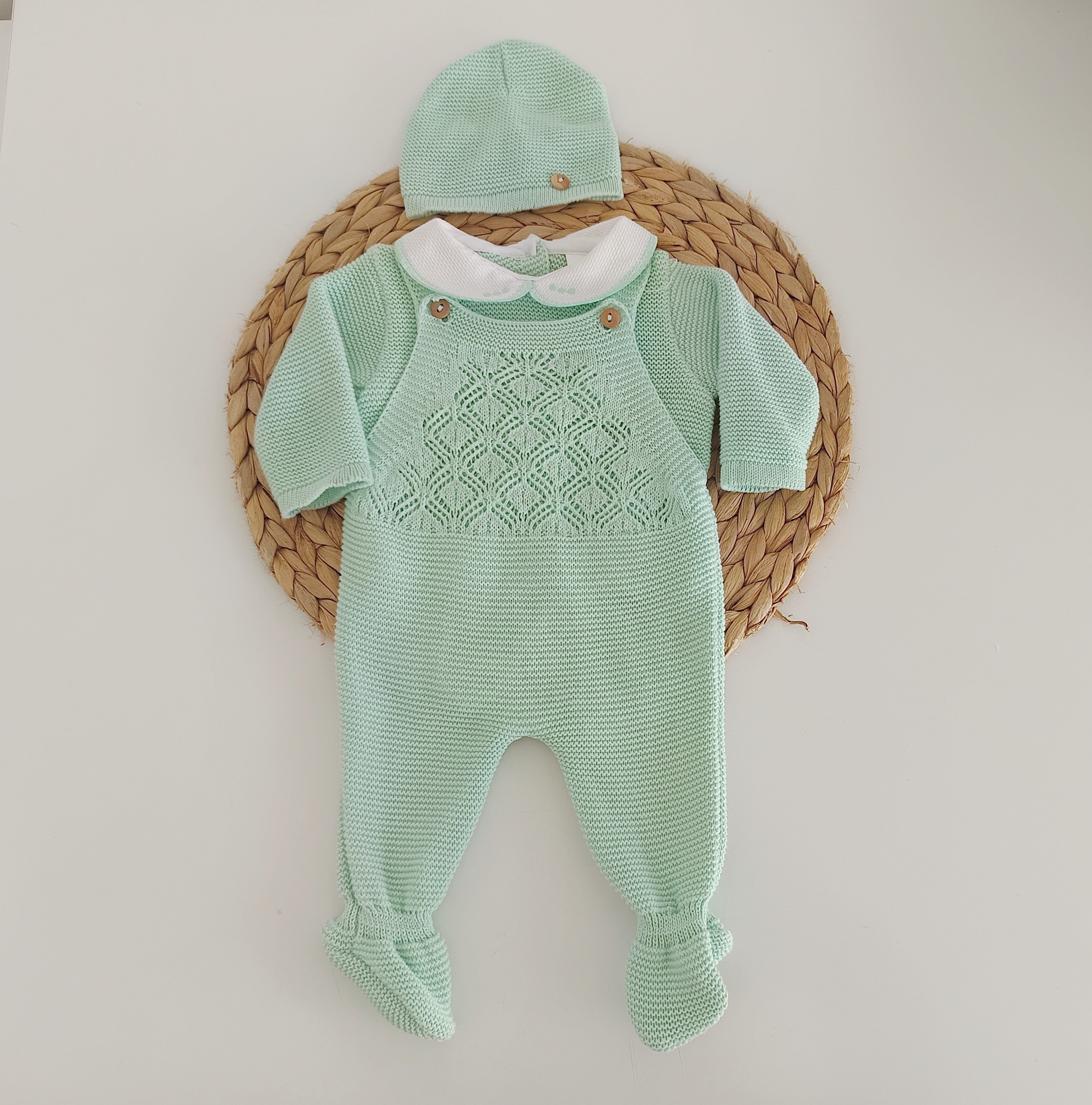 Jardineira Malha Algodão Laço Saída Maternidade Verde Água