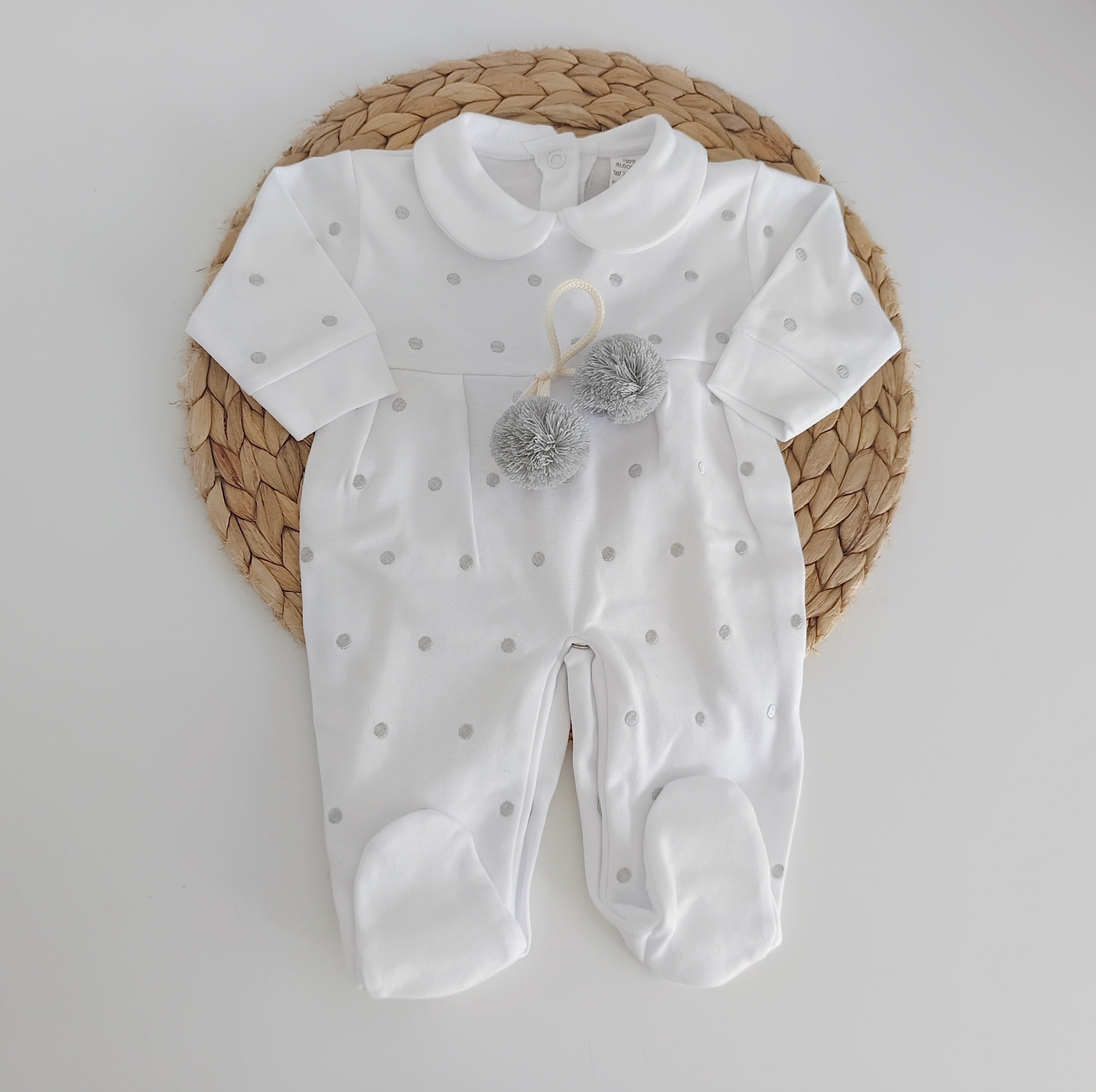 Babygrow Algodão Bolinhas com Pompons Branco