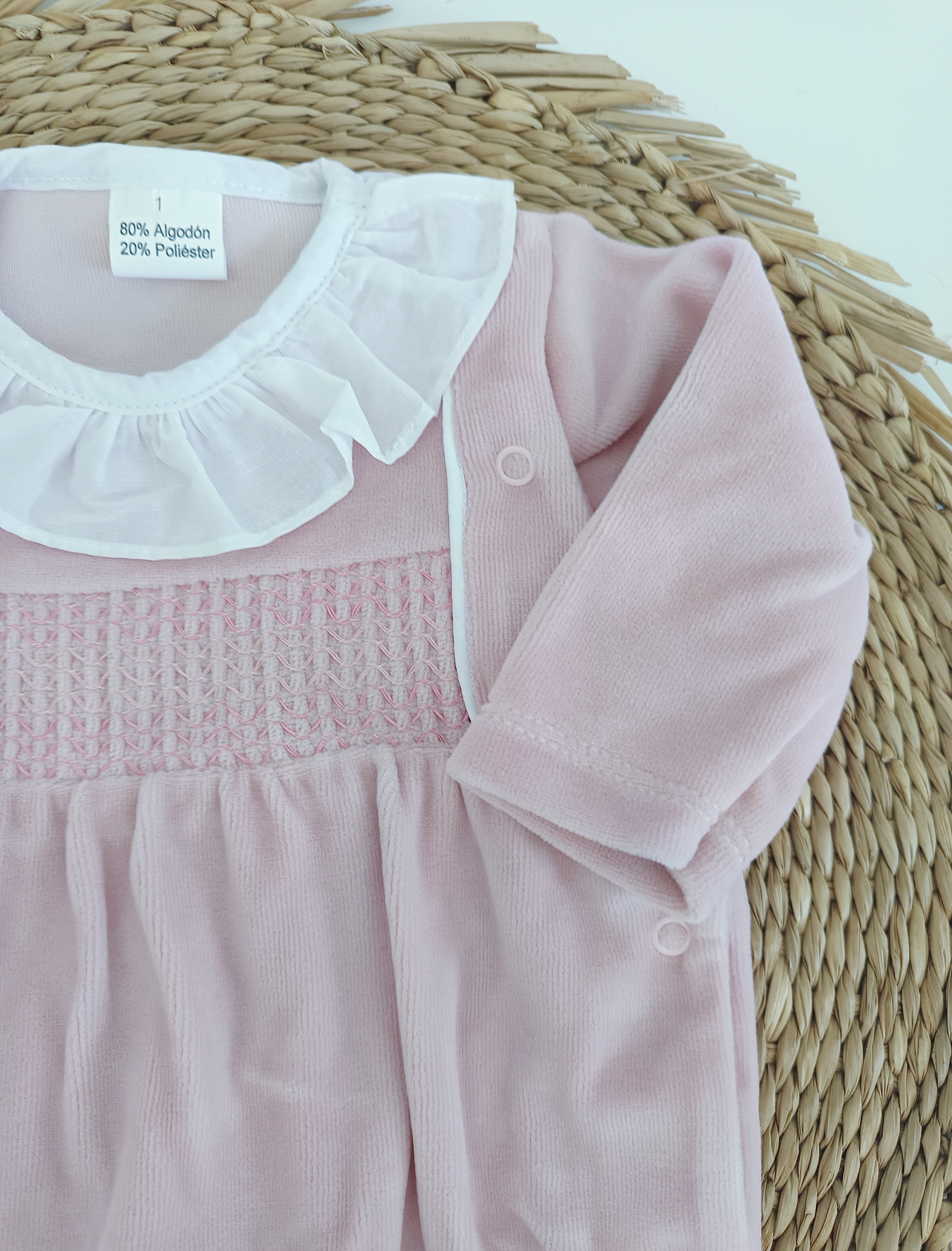 Babygrow Veludo Favos Gola Rosa Velho