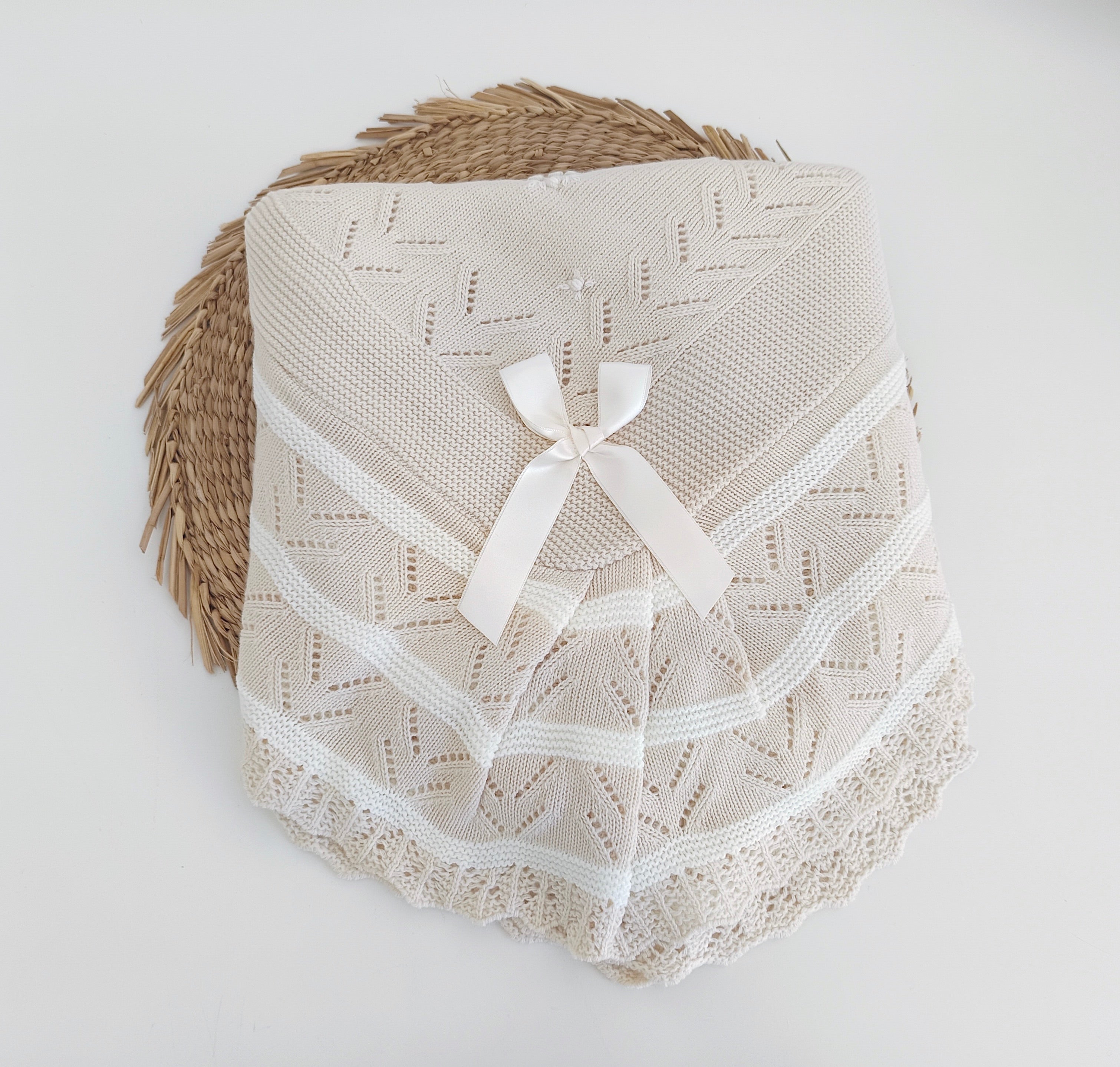 Manta de Malha para Bebé Laço Folho Areia