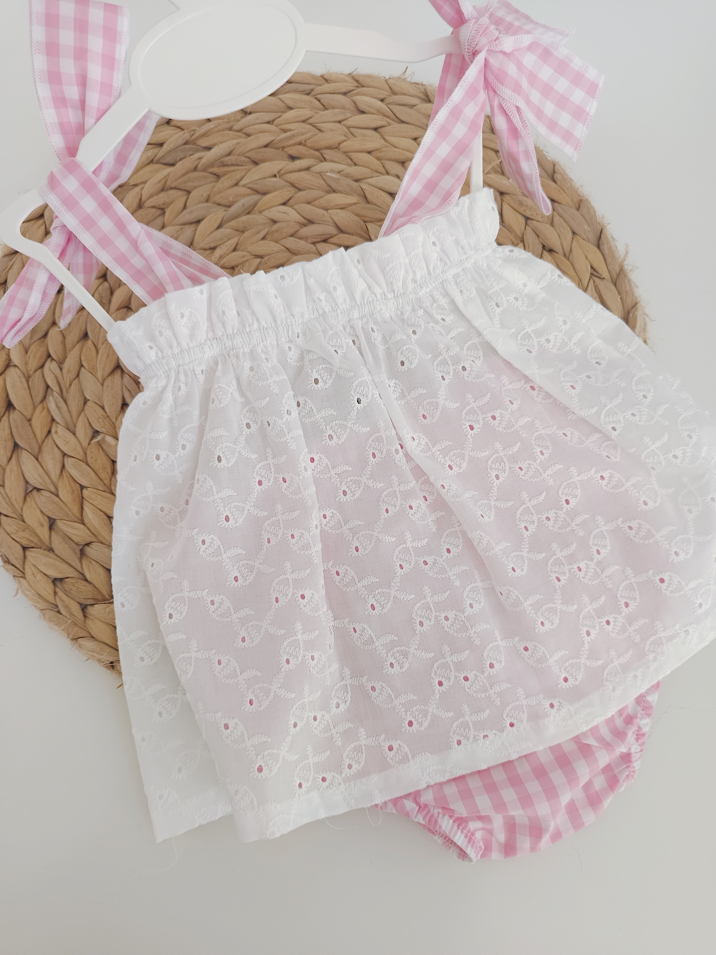 Fofo Xadrez Laços com Blusa Rosa