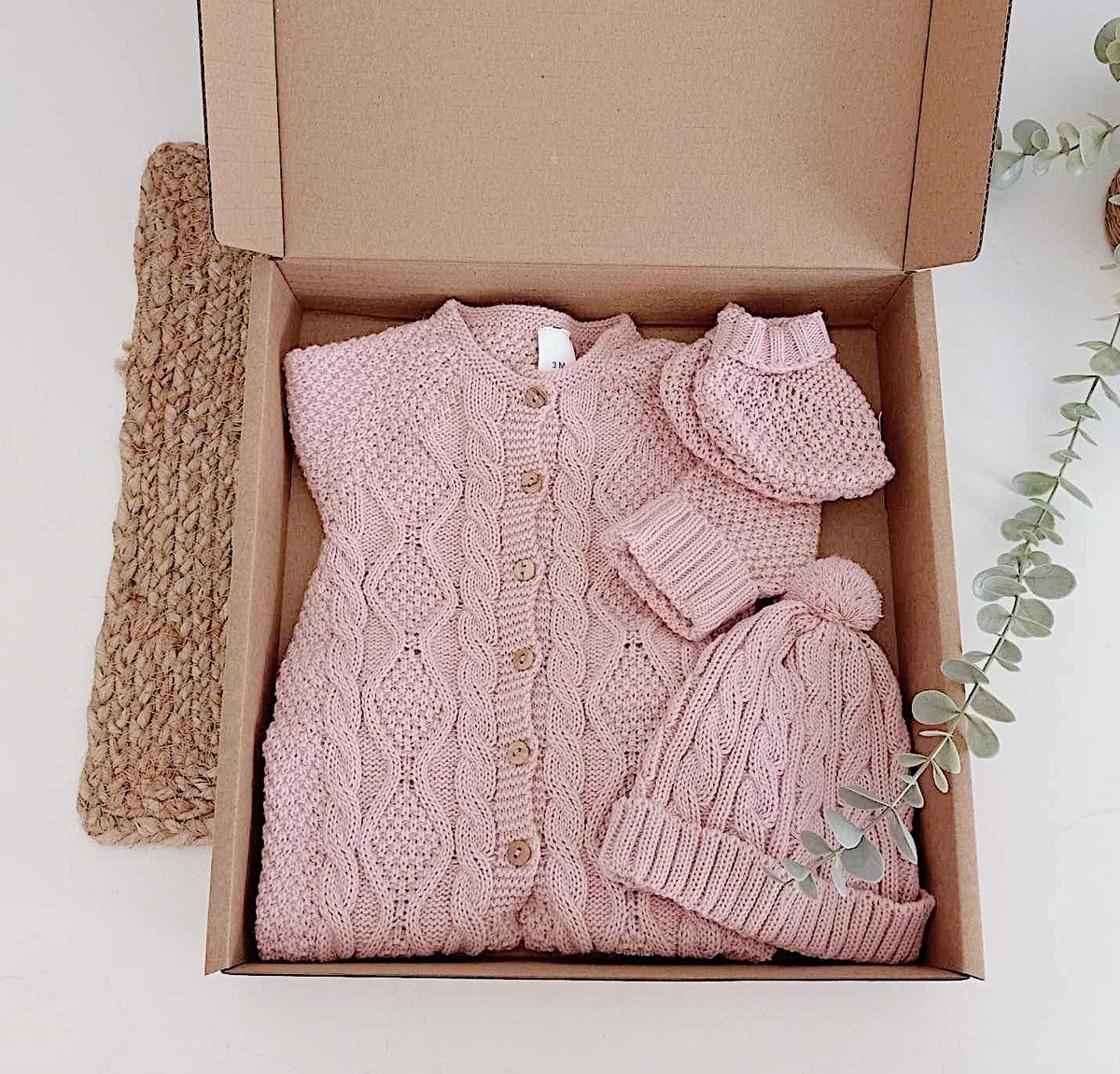 Babygrow de malha com gorro e carapins Rosa Velho