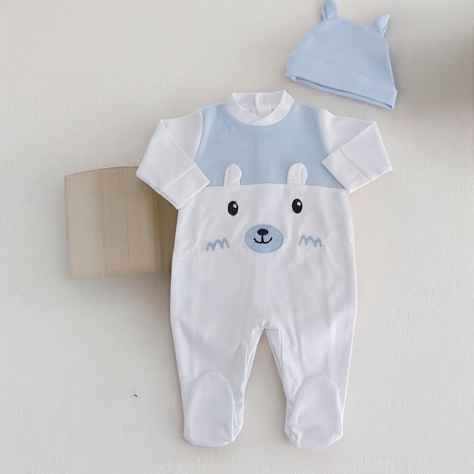 Babygrow Algodão Urso com Gorro Orelhas Azul