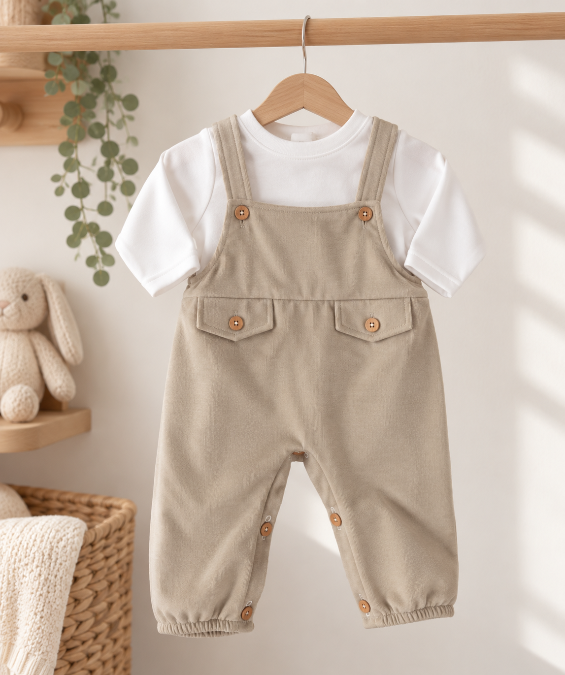 Jardineiras com Camisola de Algodão Areia