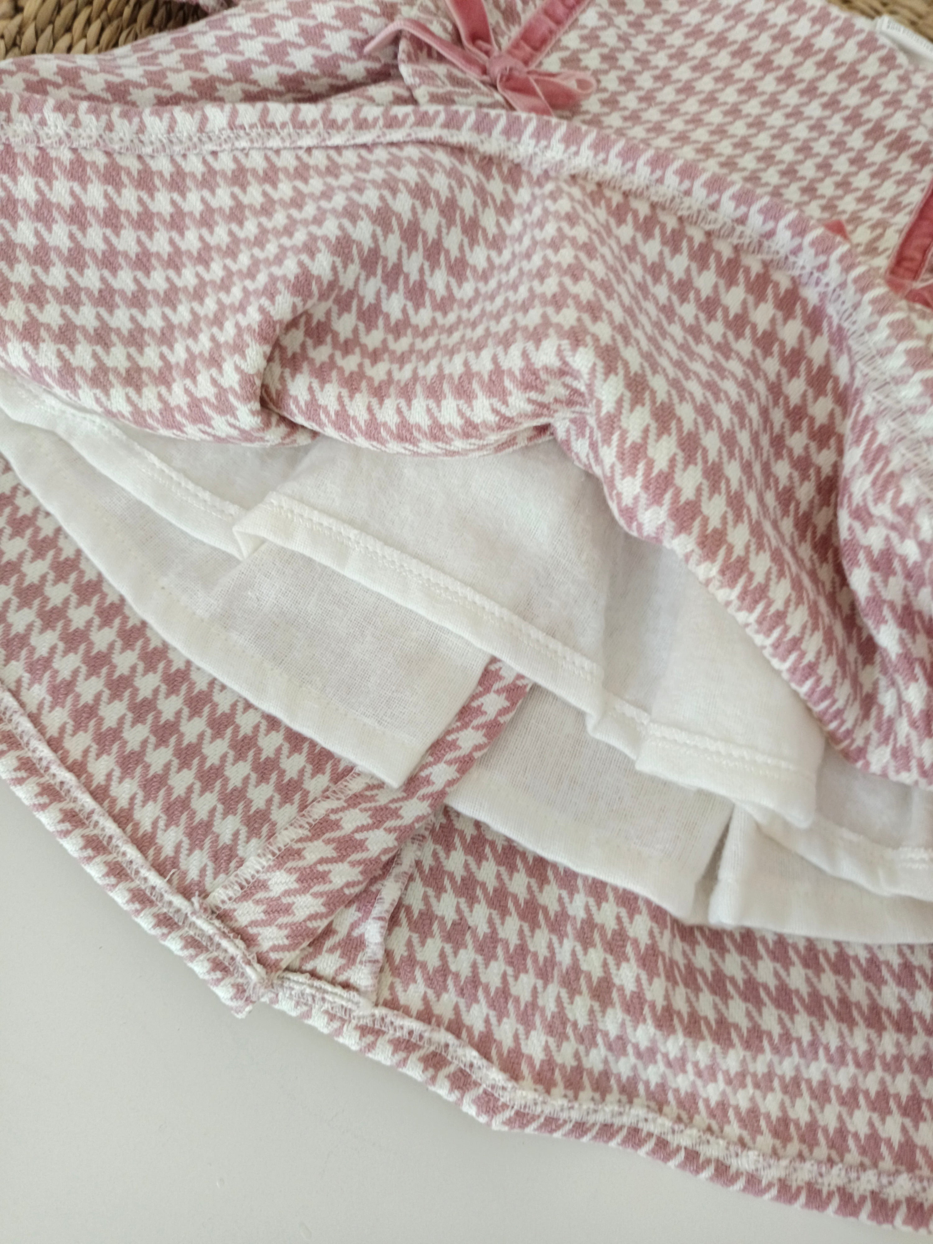 Vestido Xadrez Dois Laços Rosa Velho