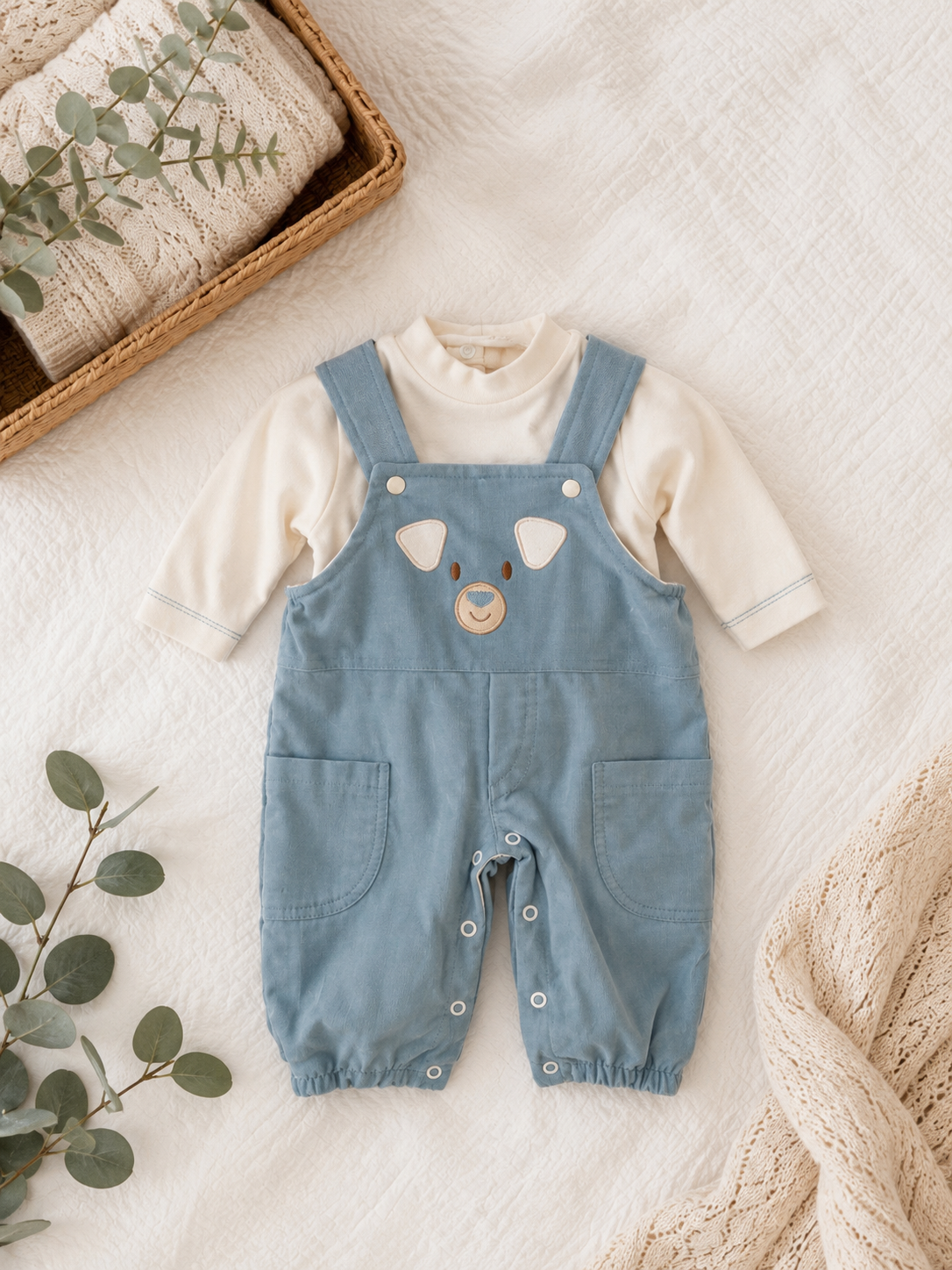 Jardineiras Bombazine com camisola Urso Azul