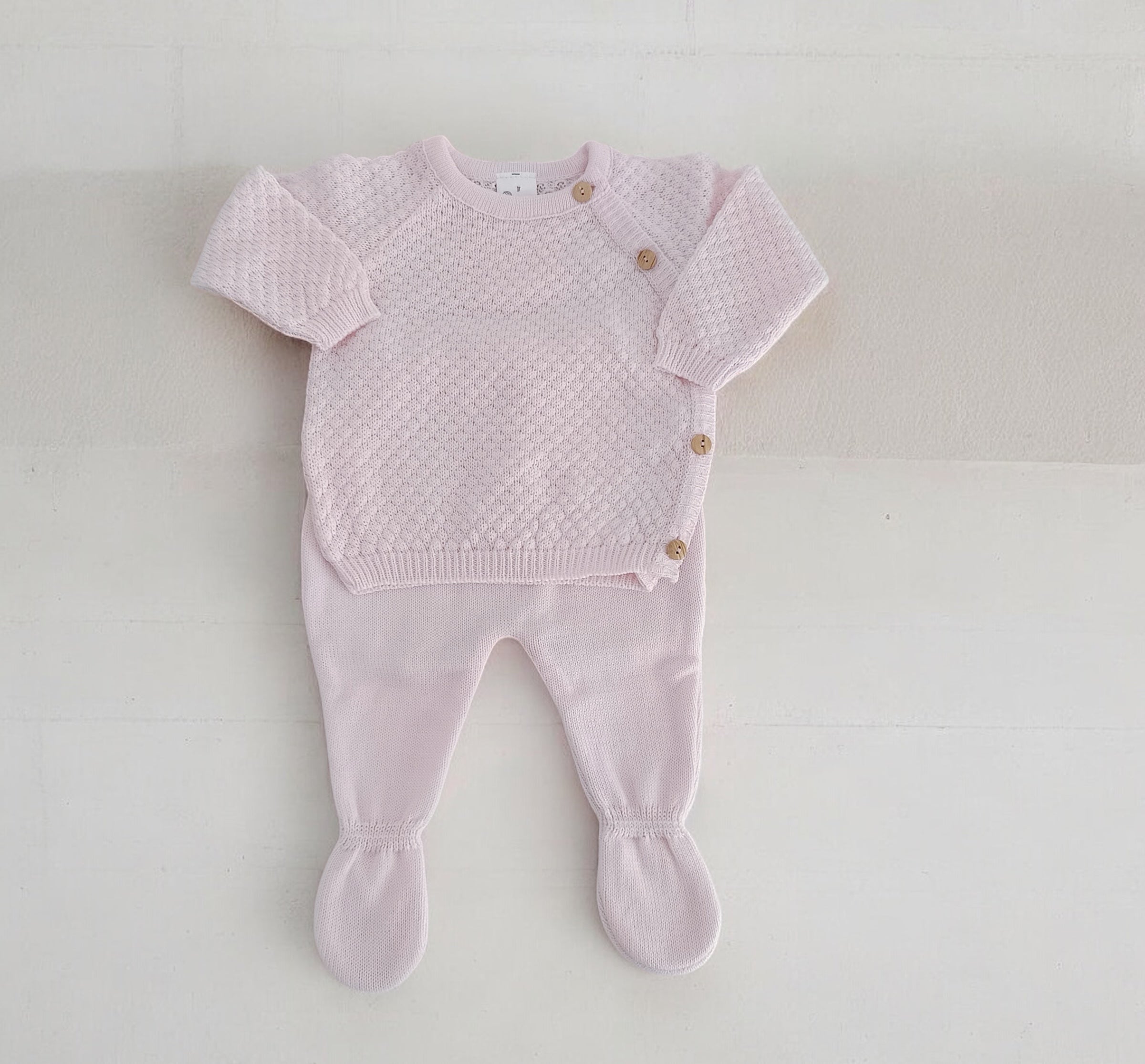 Conjunto de Malha Algodão com botões Rosa