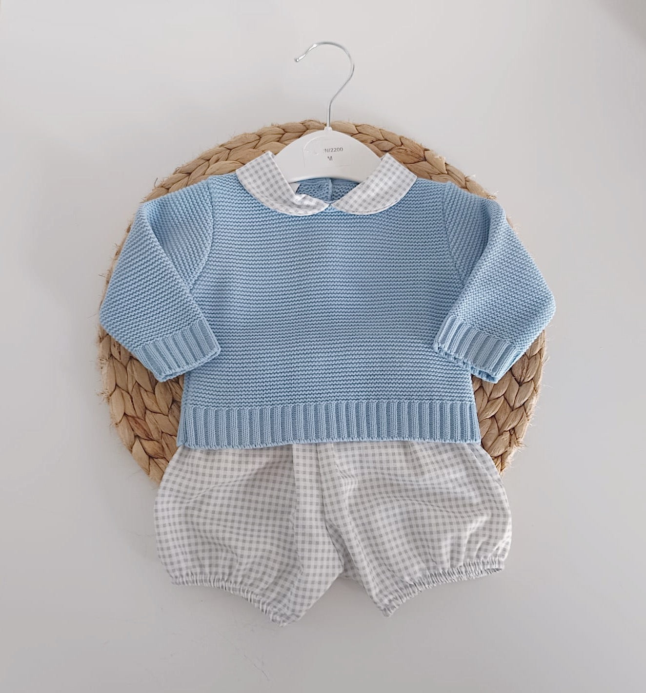 Calções com camisola de Malha Xadrez Azul