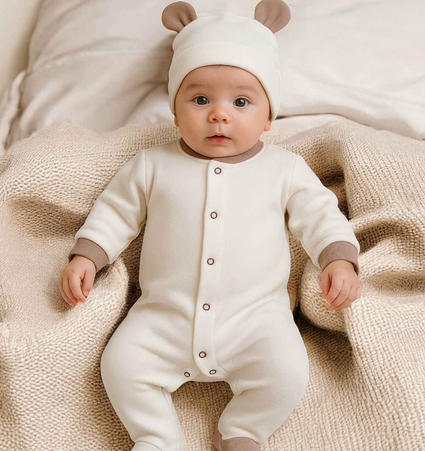 FitFiu Babies® | Babygrow Algodão Básico e Gorro Orelhas Terra