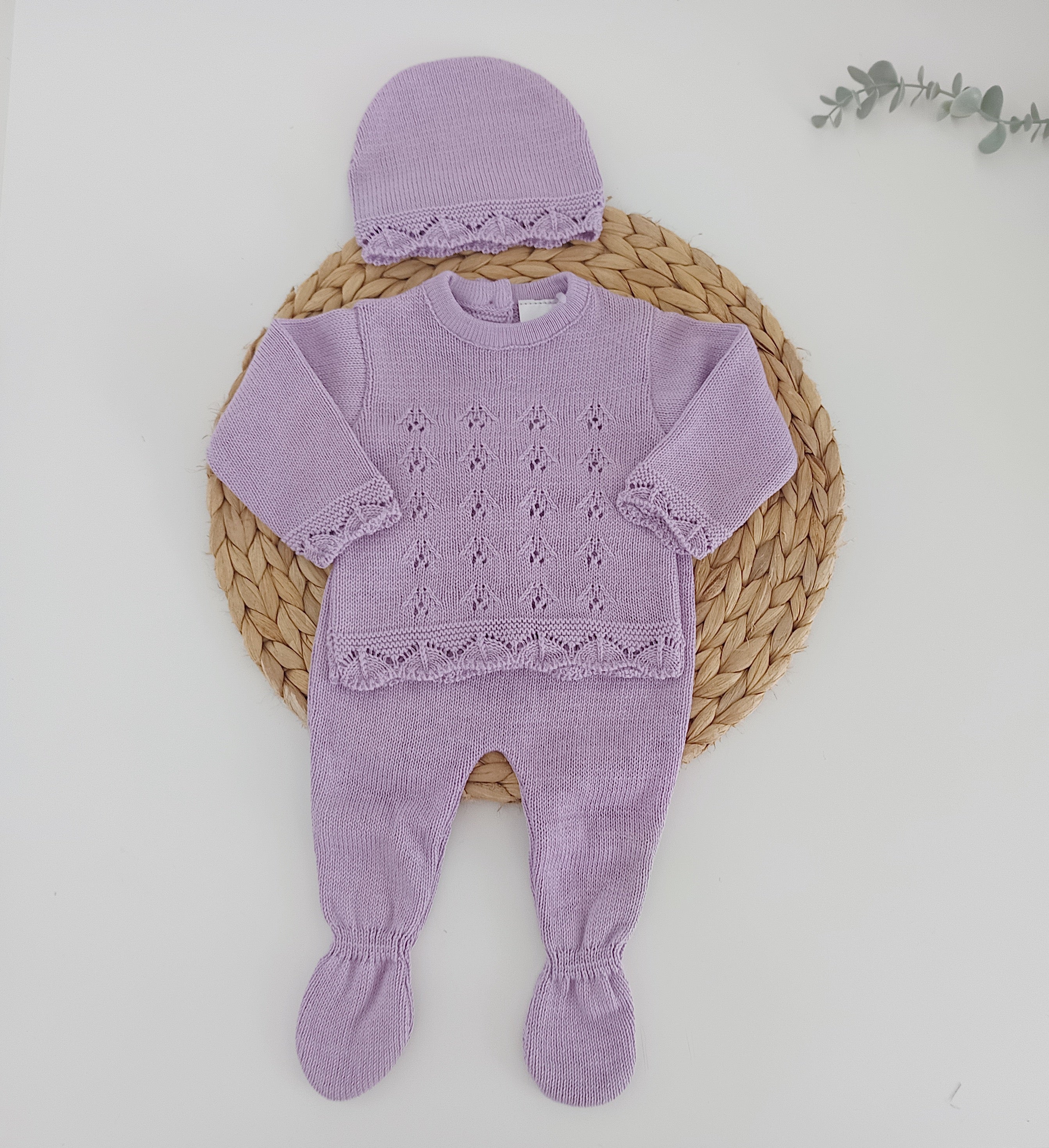 Conjunto de Malha Algodão com Gorro Espiga Lilás