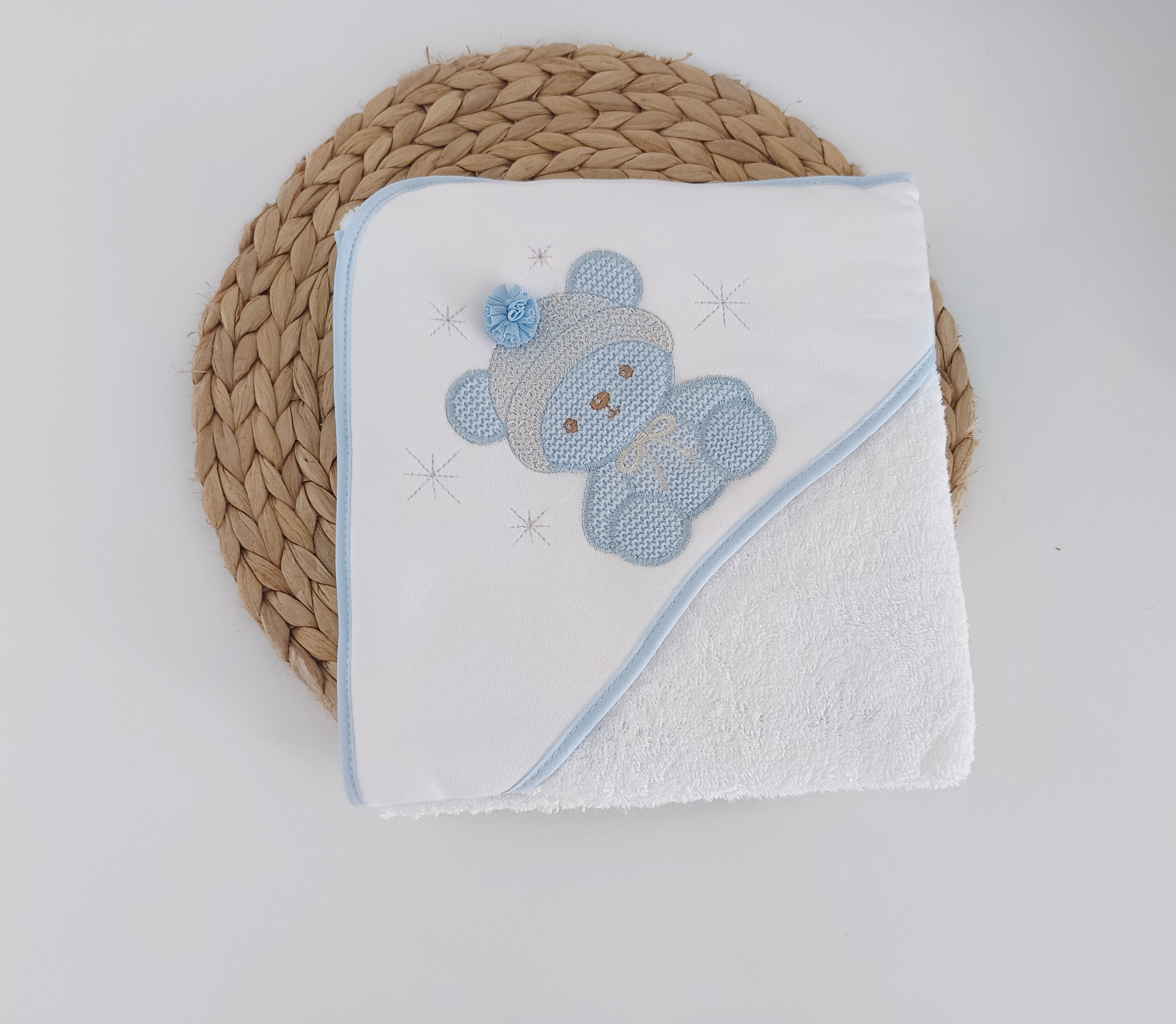 Toalha de banho para Bebé Urso Pompom Azul