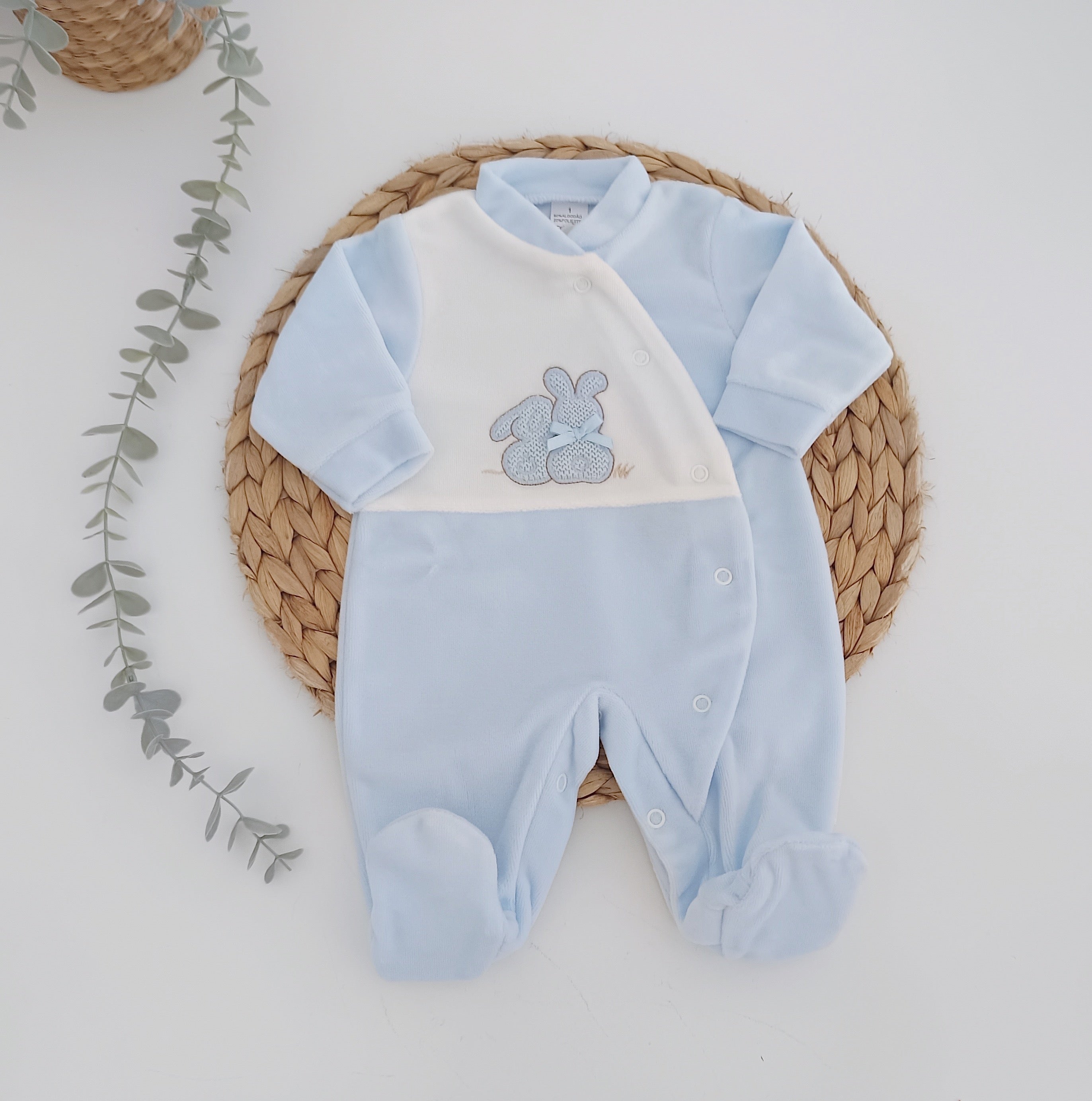 Babygrow de Veludo Dois Coelhos Azul