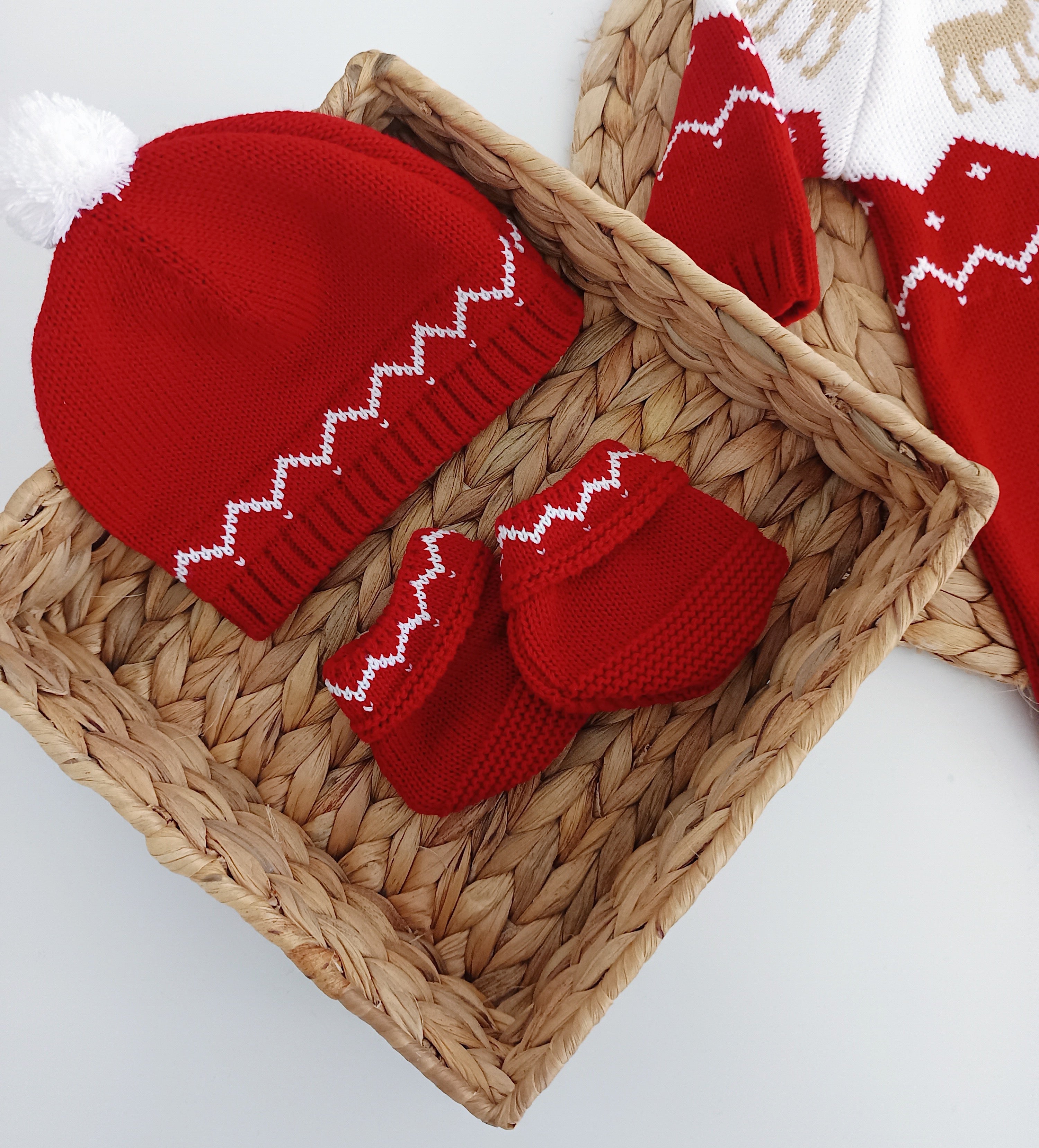 Babygrow de Malha com Gorro e Carapins Rena Vermelho
