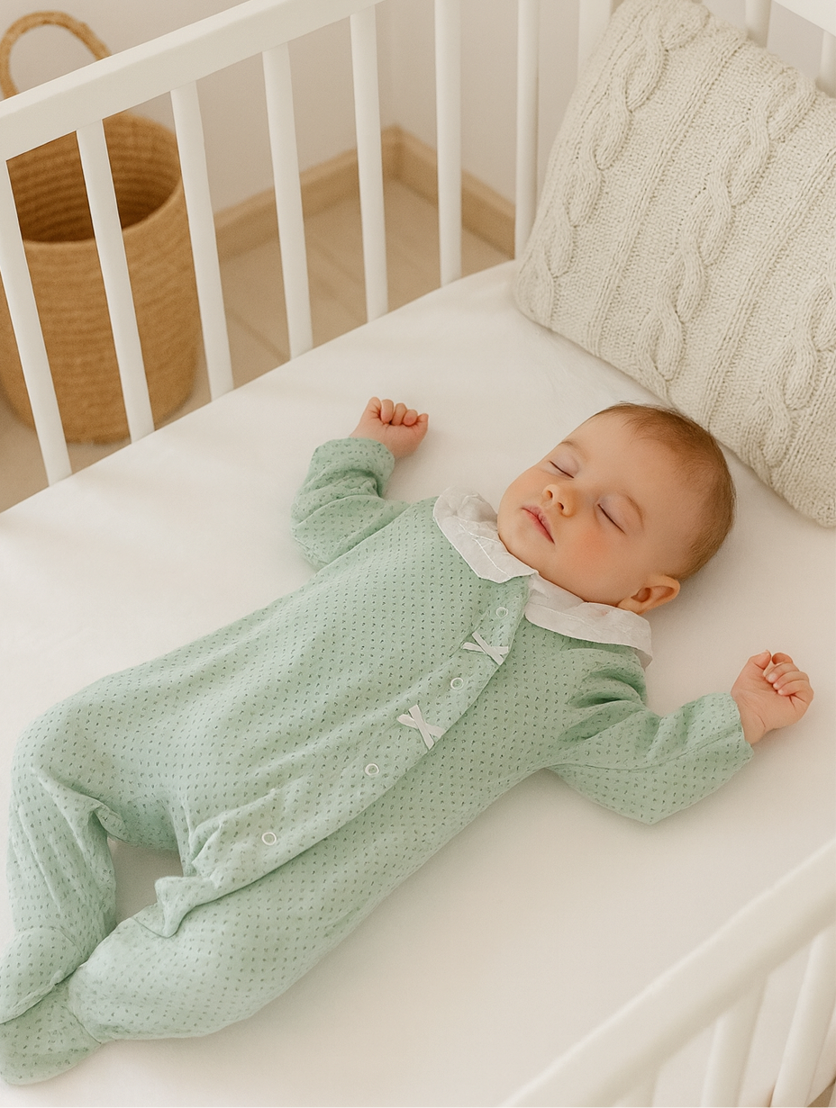 Babygrow Veludo Gola Folho Laço Pintas Verde