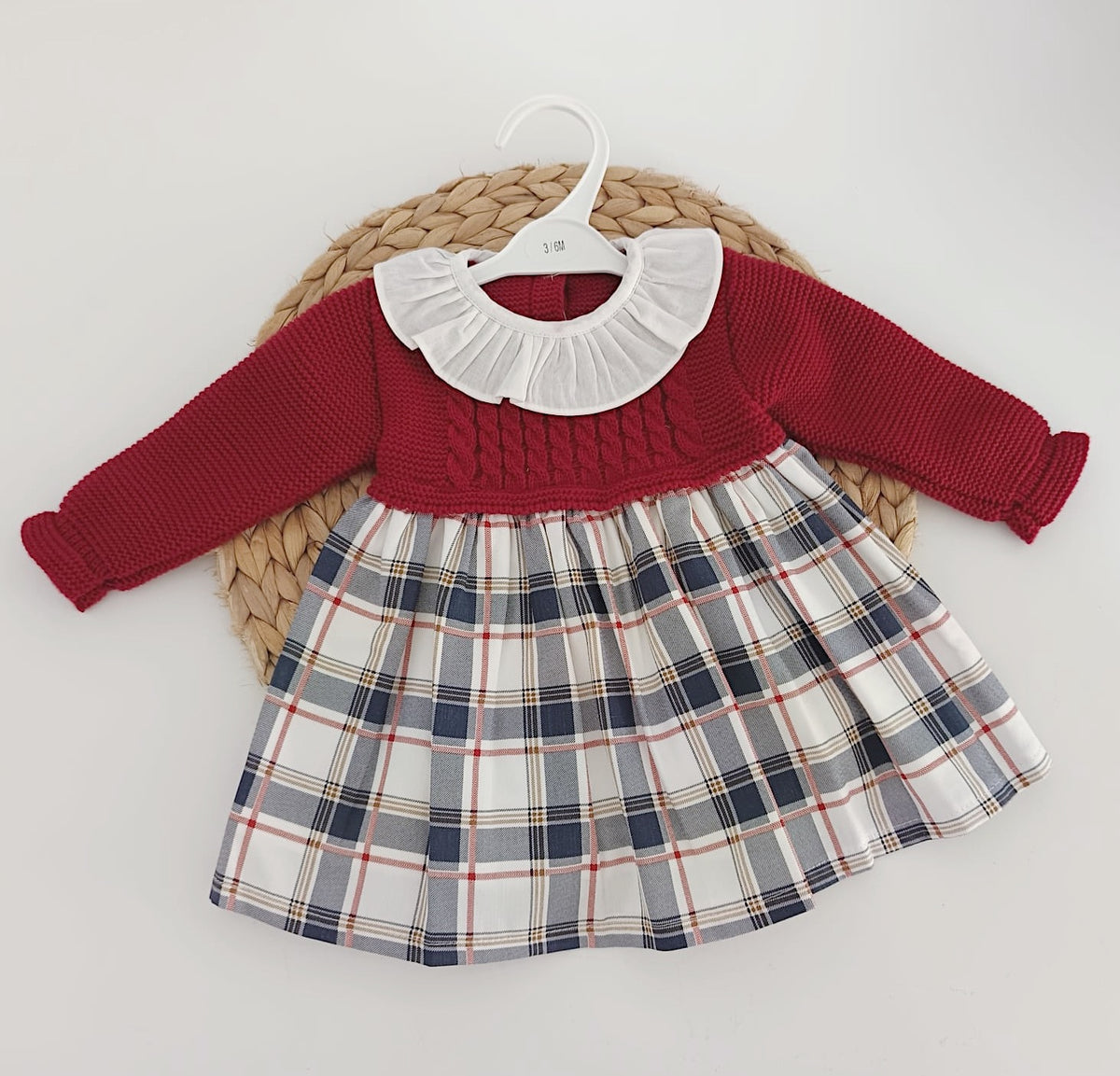 Vestido de Tecido e Malha com Xadrez Vermelho